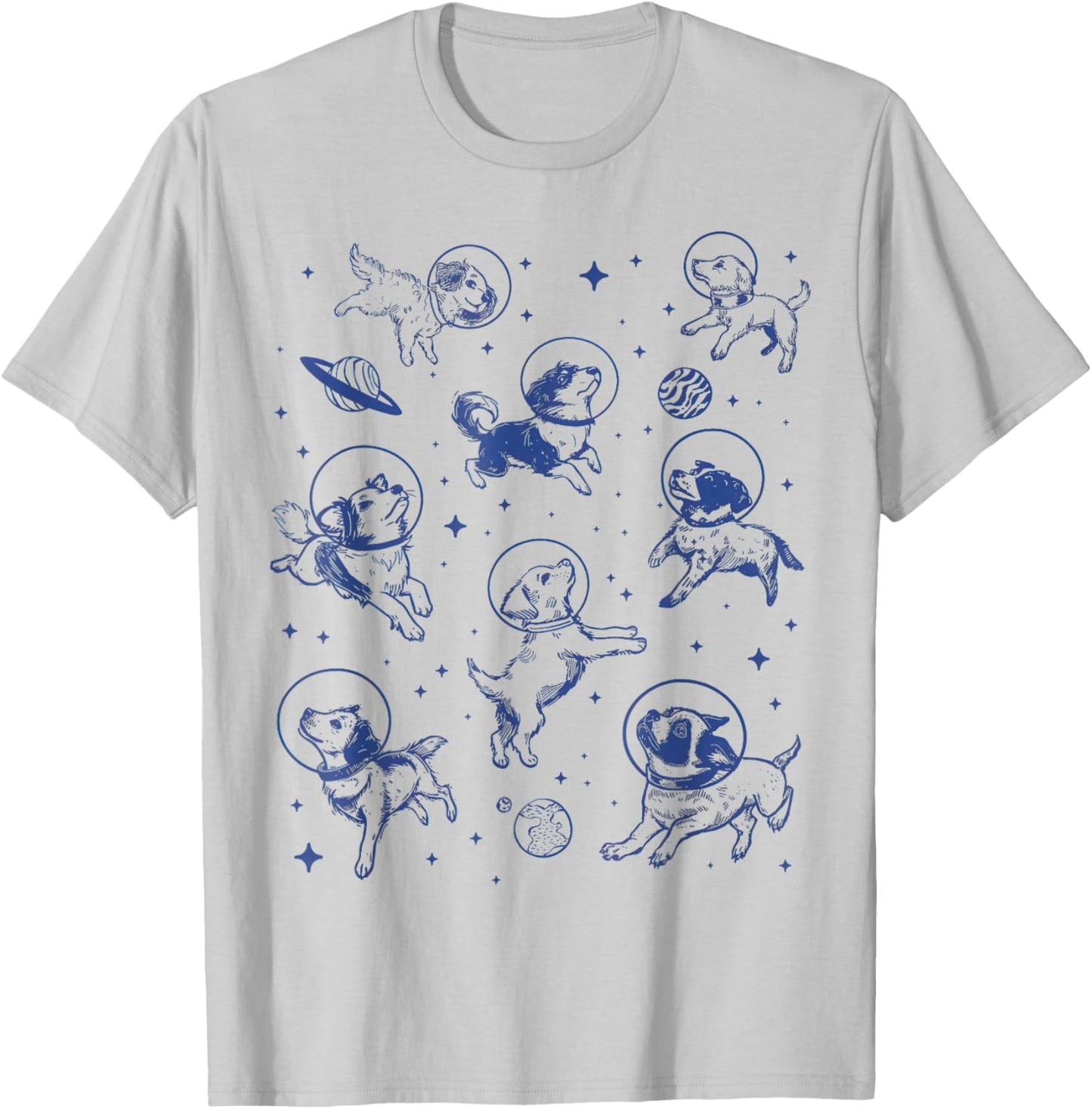 Dogs in Space Retro T-Shirt - T-Shirt | Ash