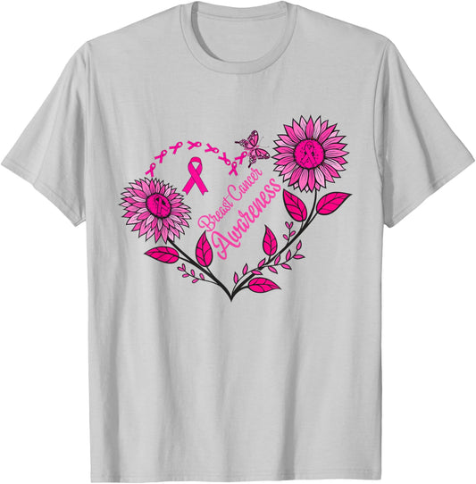 Sunflower Breast Cancer Shirts Pink RibbonMen Women T-Shirt - T-Shirt | Ash