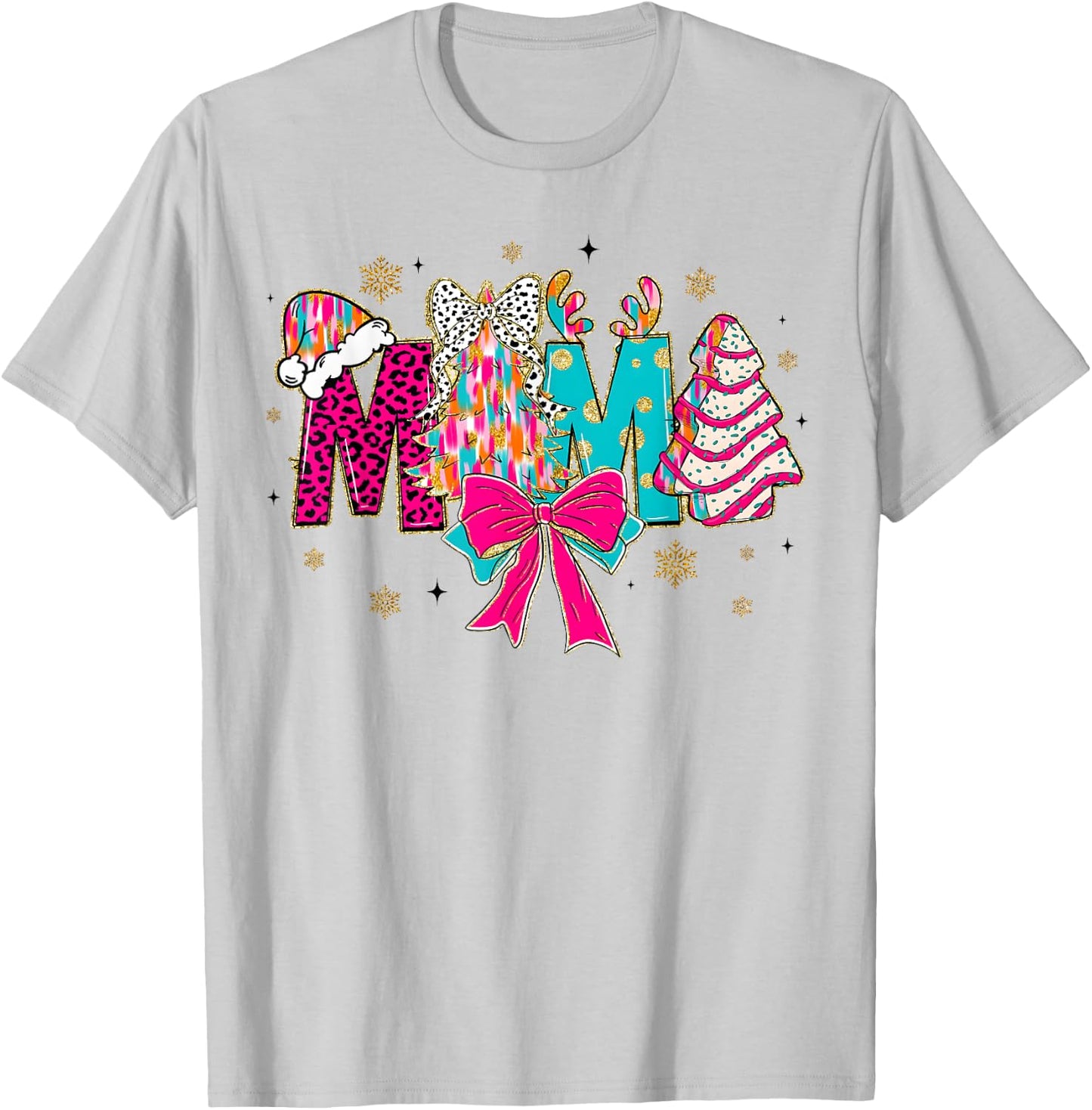 Colorful Coquette Christmas Mama Xmas Tree Cake for Mom Mama T-Shirt - T-Shirt | Ash