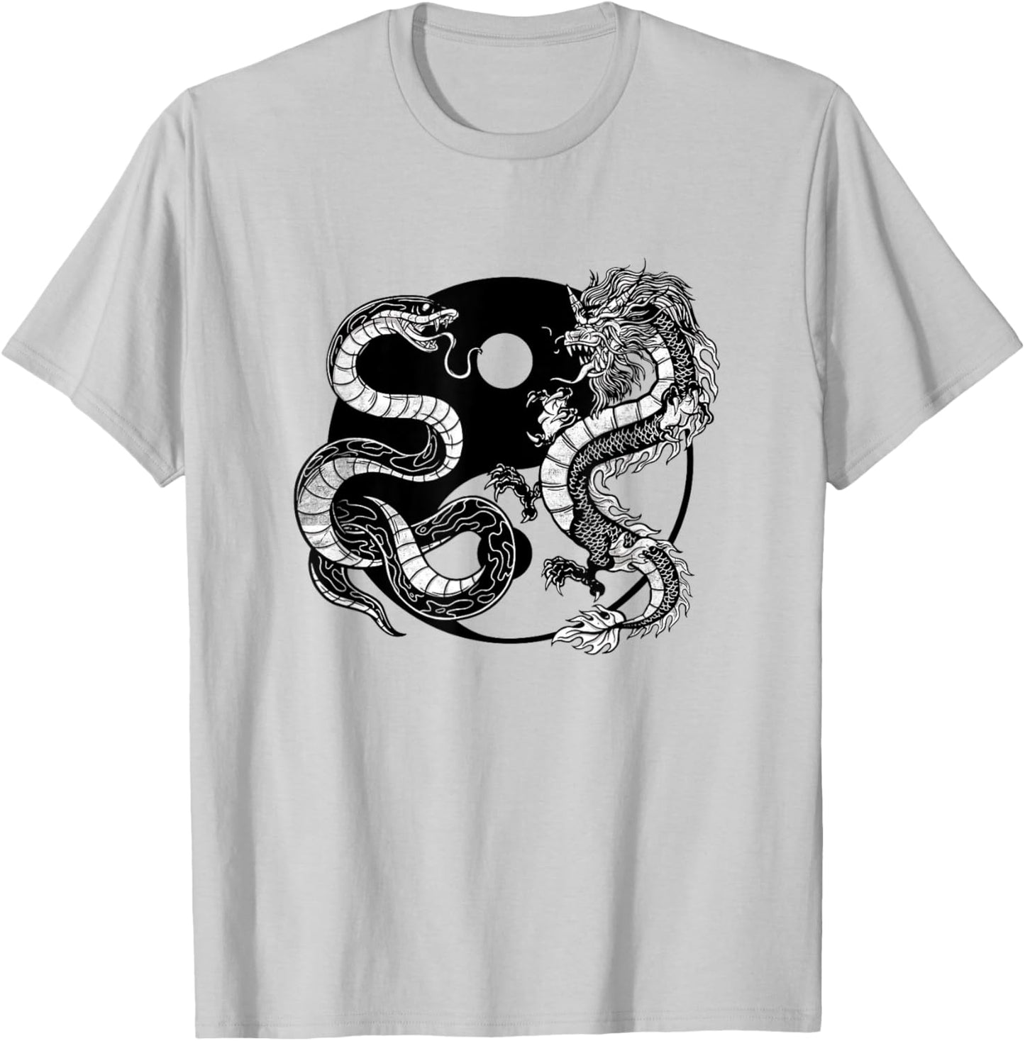 Yin And Yang Snake And Dragon Vintage T-Shirt - T-Shirt | Ash
