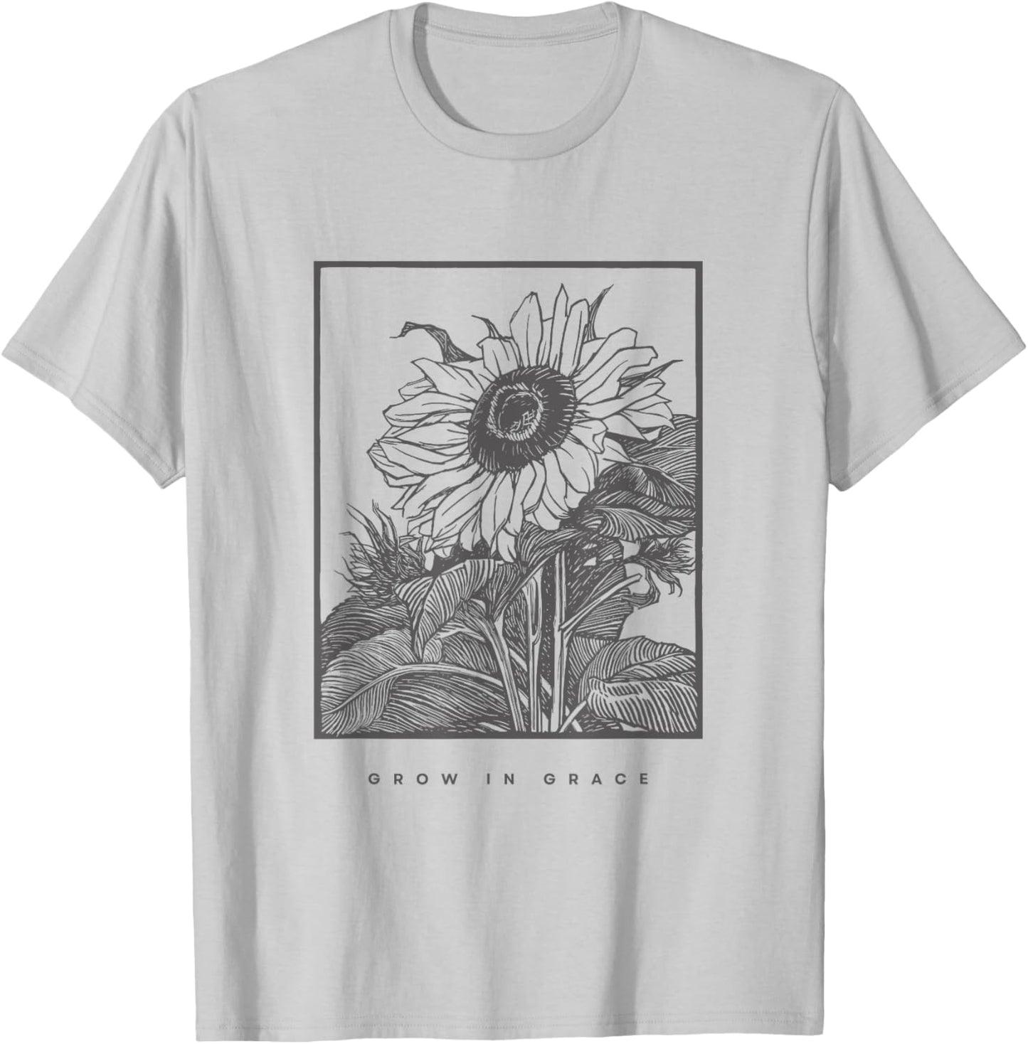 Grow In Grace, Christian Sunflower T-Shirt - T-Shirt | Ash