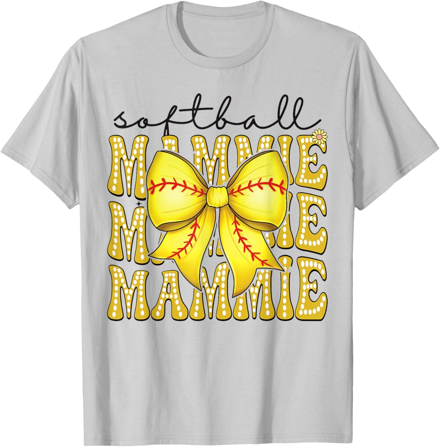 Softball Mammie Retro Softball Coquette Bow Groovy T-Shirt - T-Shirt | Ash