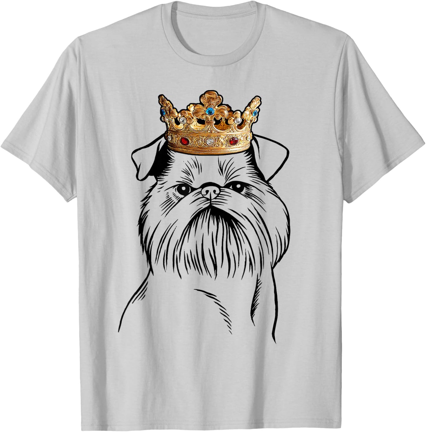 Brussels Griffon Dog Wearing Crown T-Shirt - T-Shirt | Ash