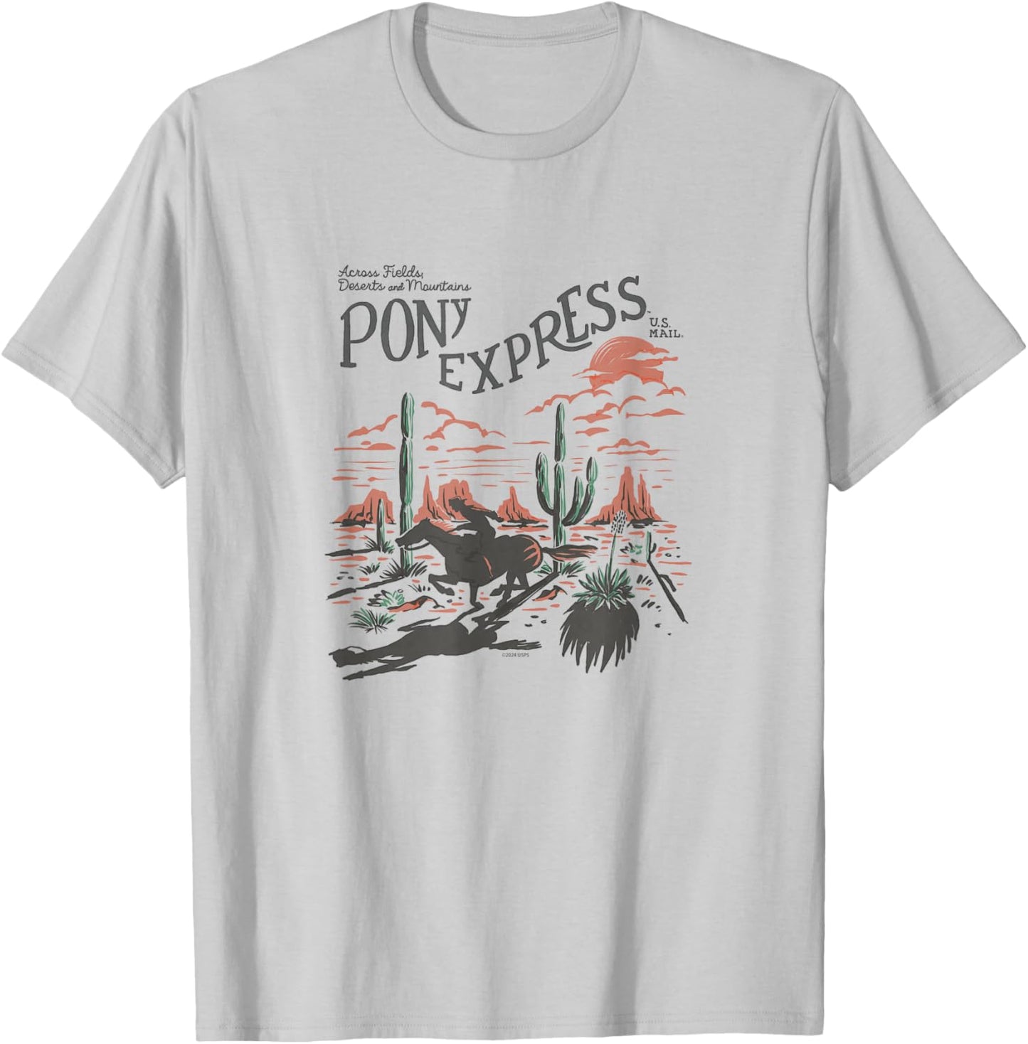 USPS - Pony Express Across Fields, Deserts, and Mountains T-Shirt - T-Shirt | Ash
