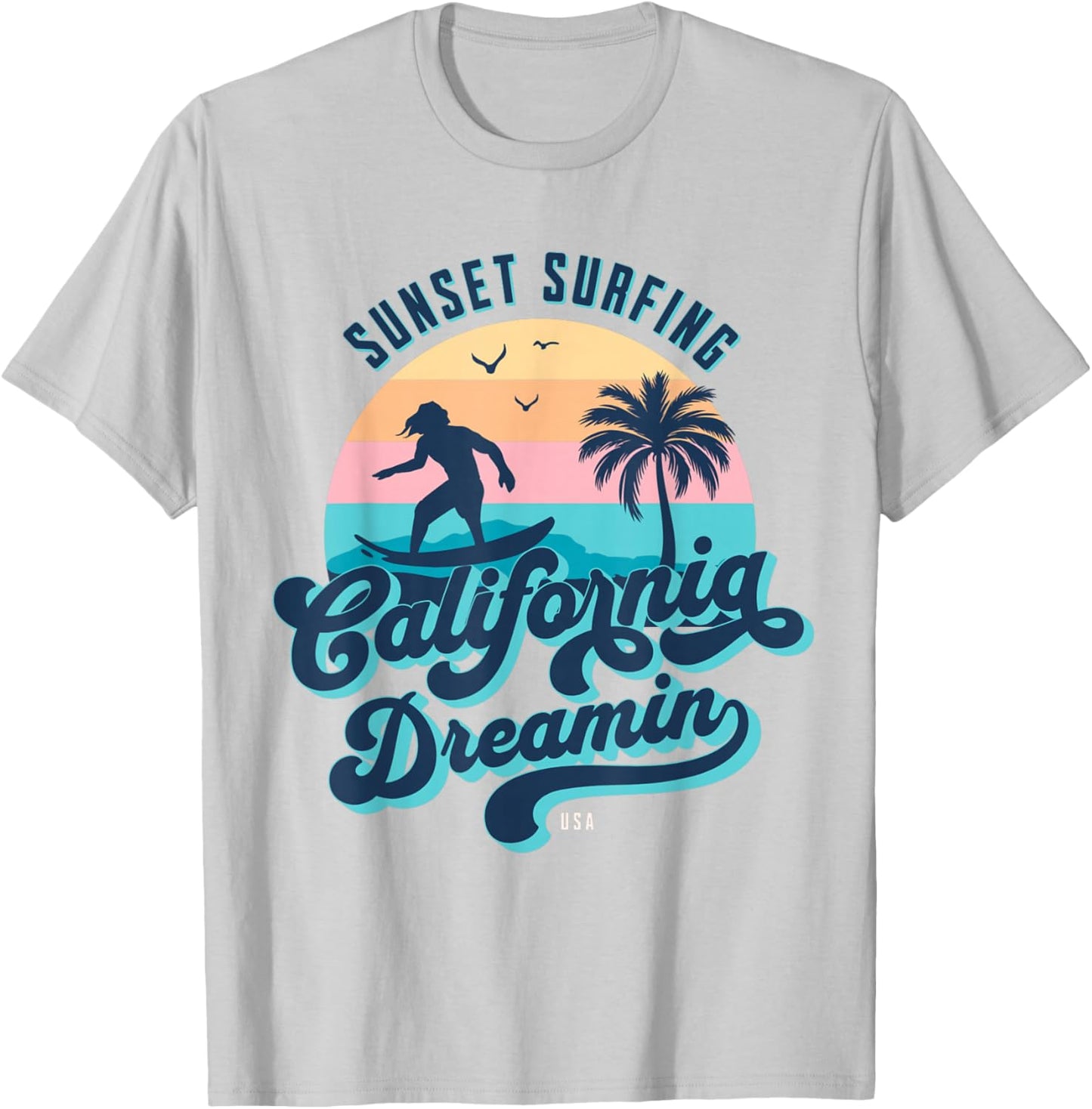 Sunset Surfing California Dreamin USA Surfer T-Shirt - T-Shirt | Ash
