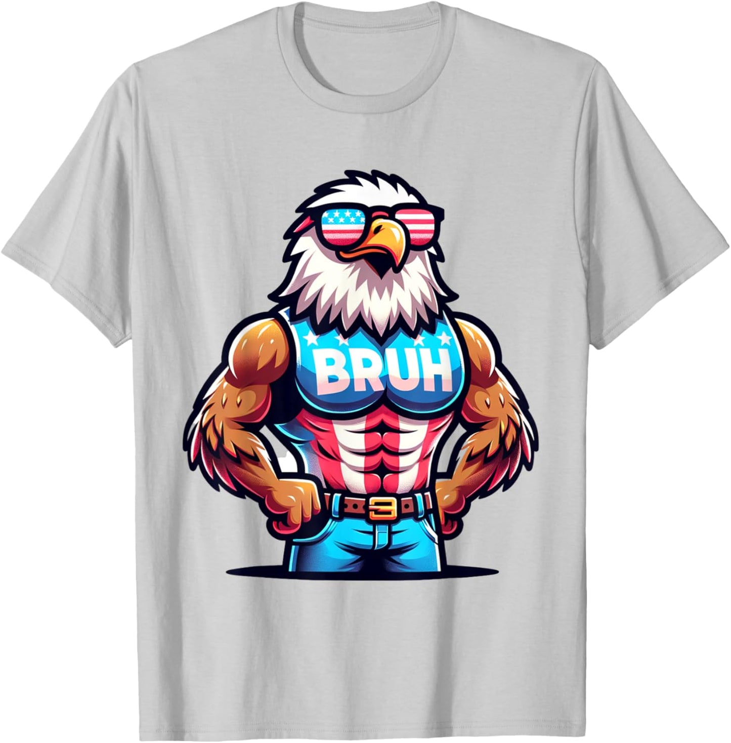 July 4th Bruh Eagle American Flag T-Shirt - T-Shirt | Ash