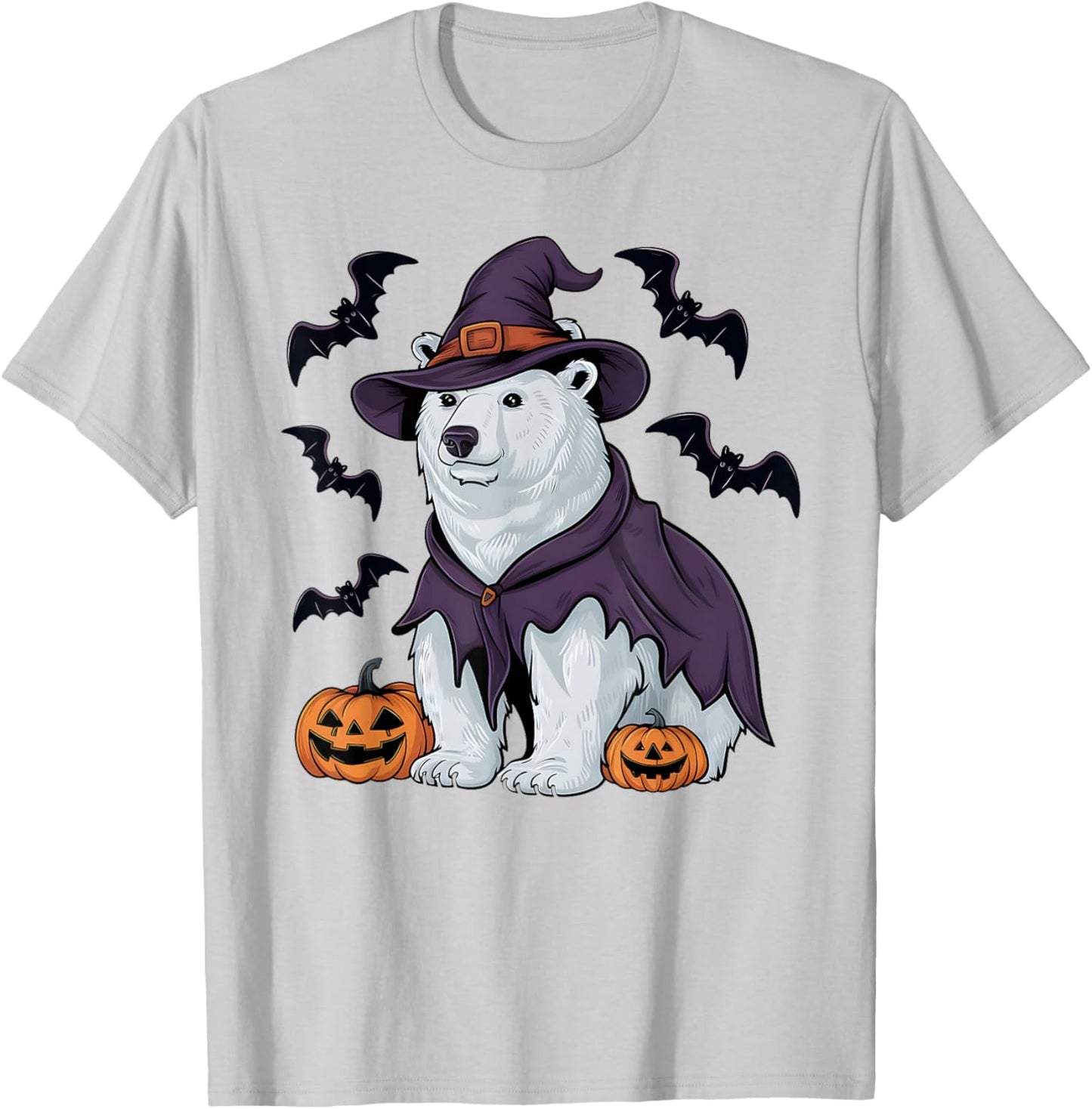 Polar Bear Halloween Costume Scary Pumpkin Bat Witch T-Shirt - T-Shirt | Ash