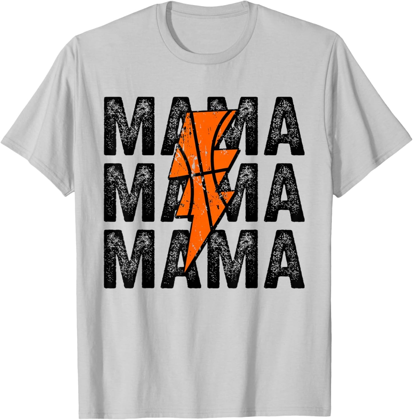 Basketball Mama Distressed Lightning Bolt Mom T-Shirt - T-Shirt | Ash