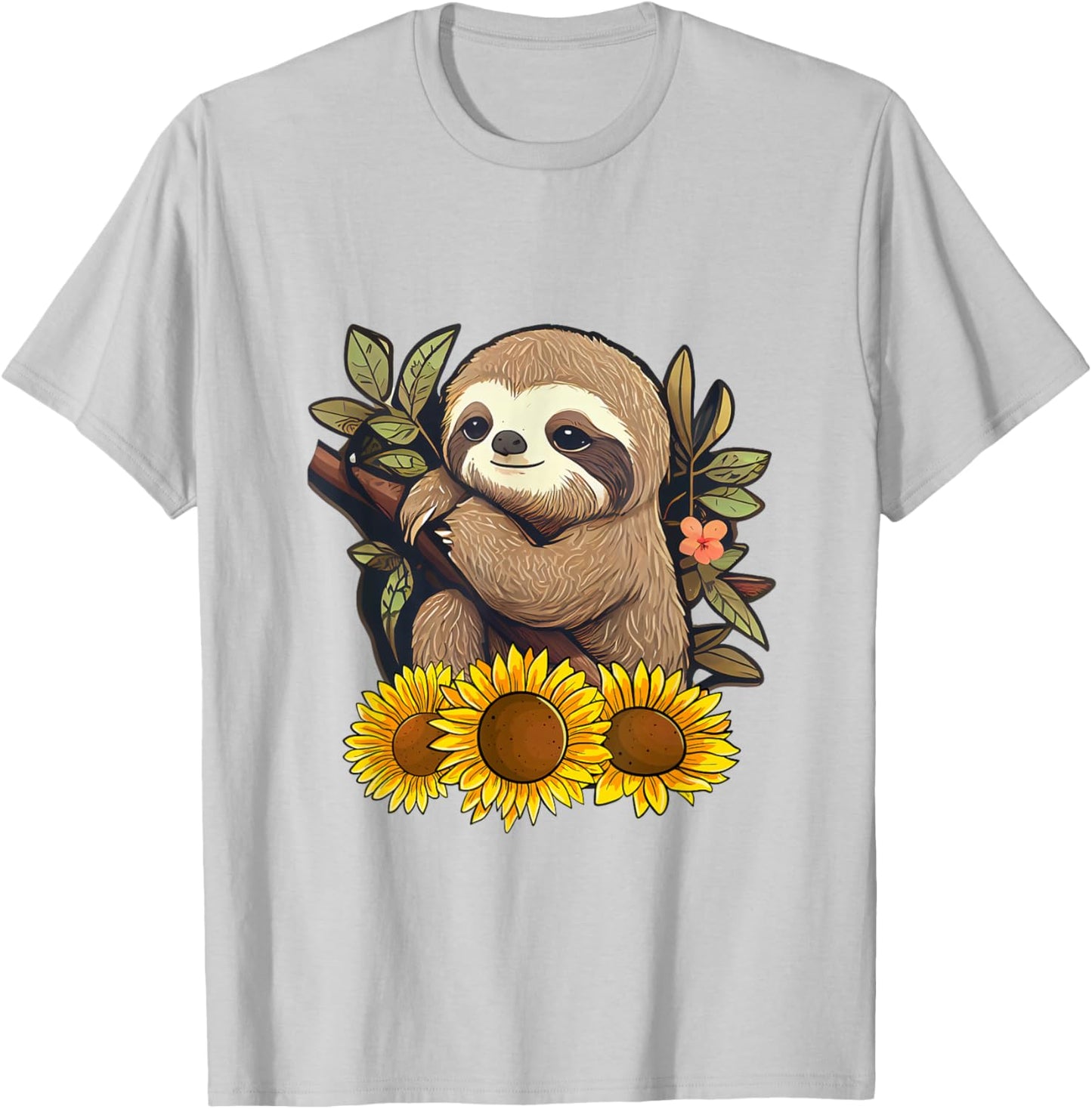 Sunflower Sloth Flower T-Shirt - T-Shirt | Ash