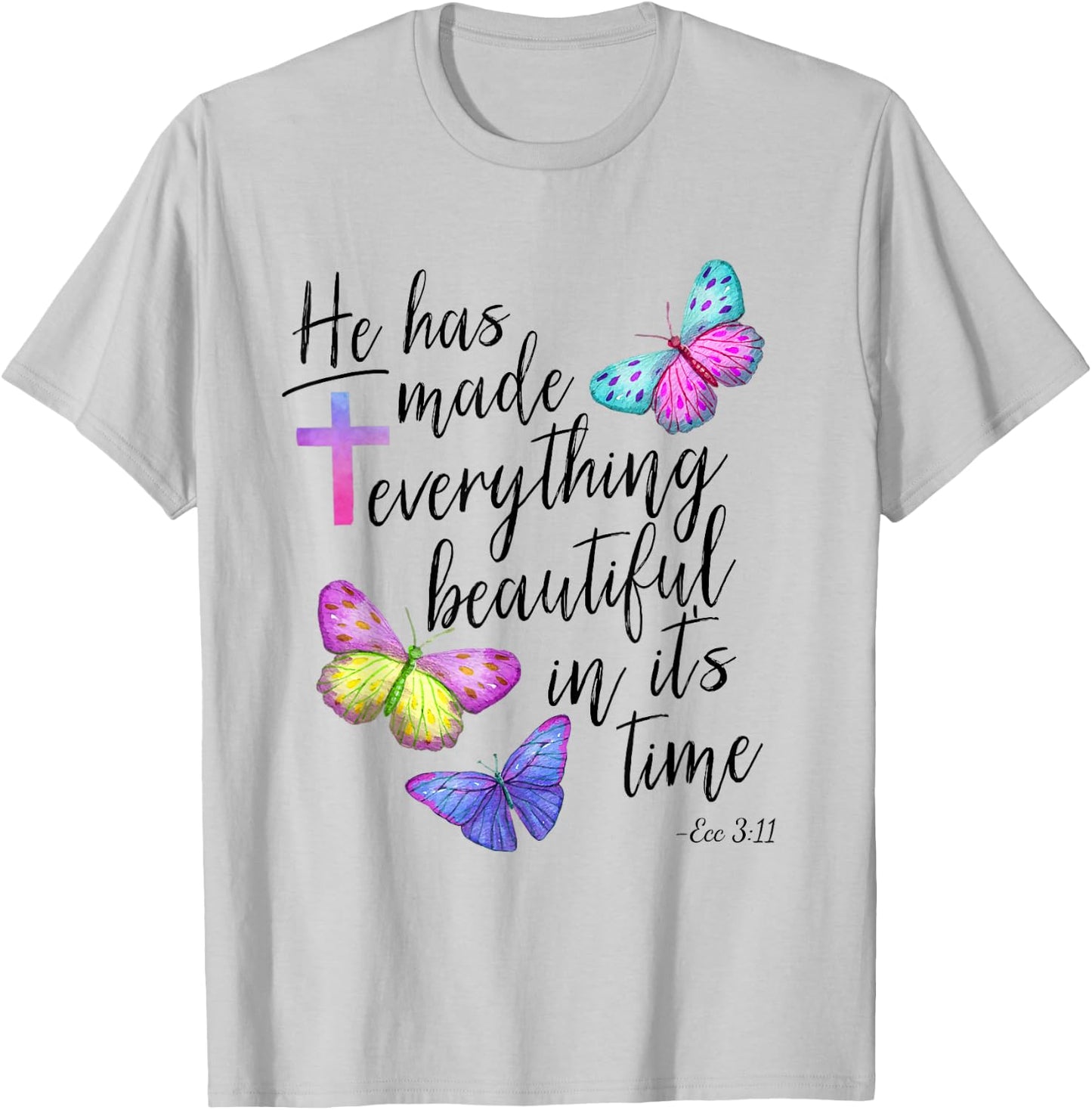 Bible Verse Cross Ecclesiastes Ecc Scripture Butterfly T-Shirt - T-Shirt | Ash