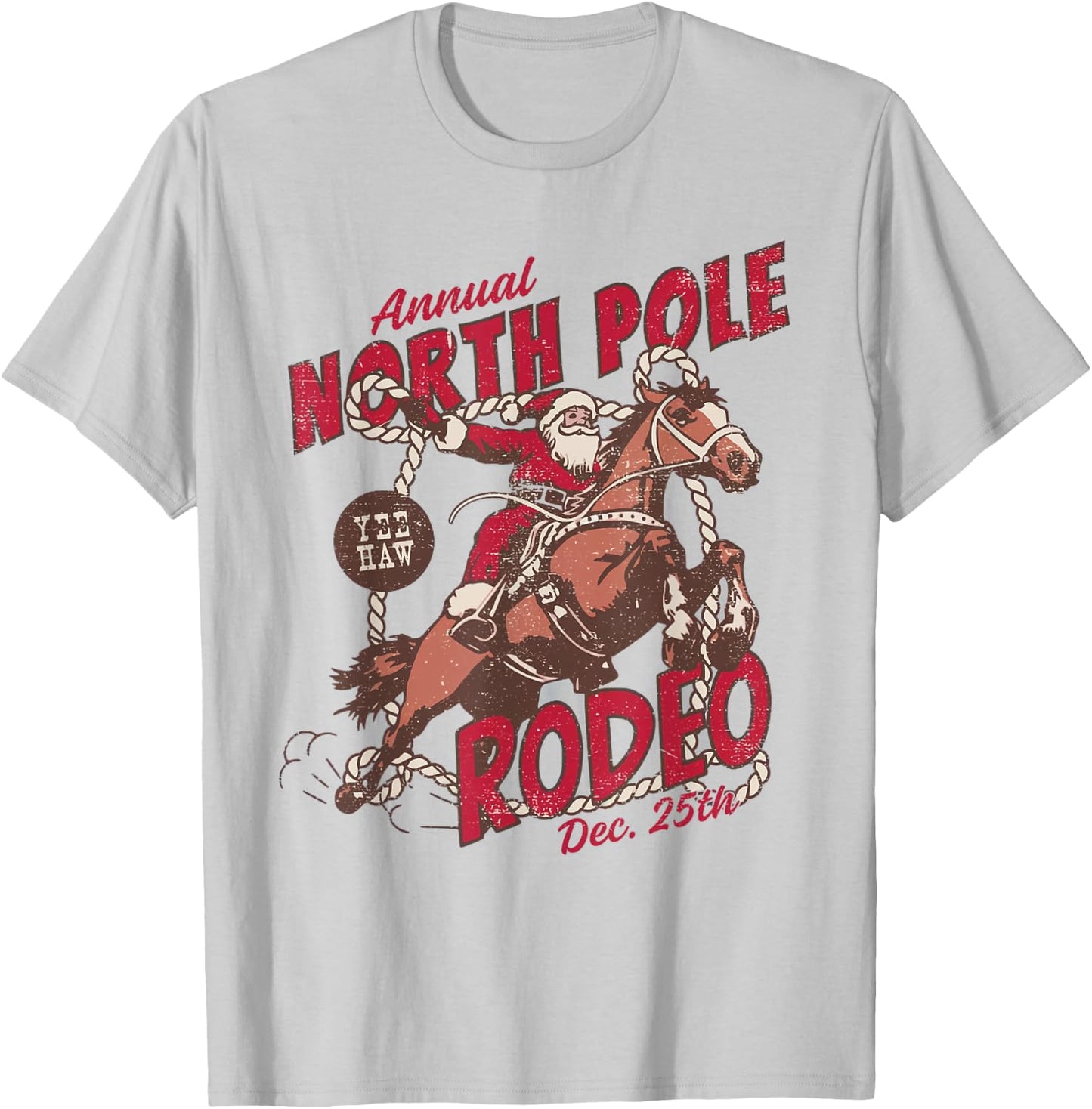 Vintage North Pole Rodeo Cowboy Santa Country Christmas T-Shirt - T-Shirt | Ash