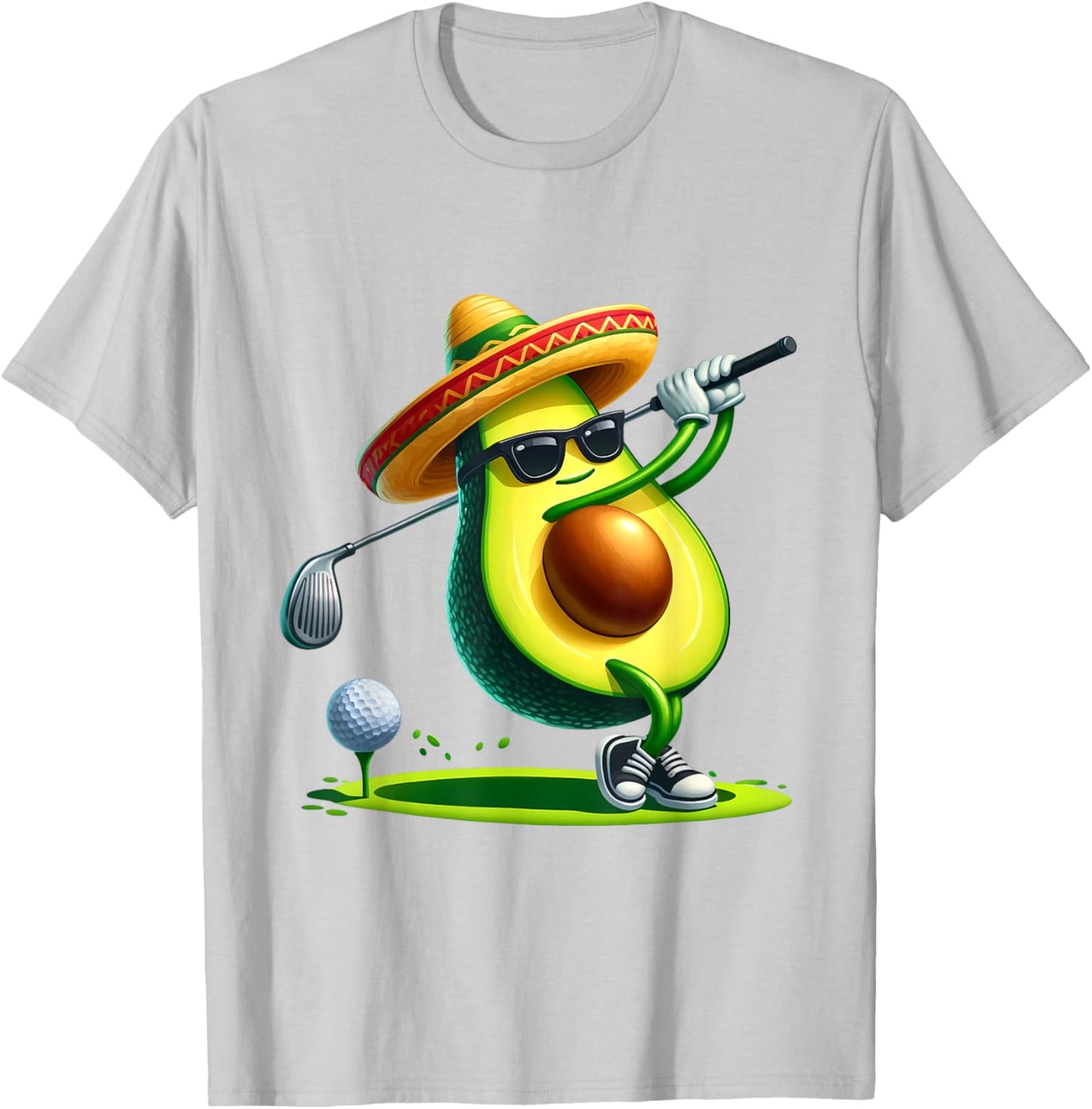 Funny Cinco De Mayo Avocado Showing Golf Skills Golf Players T-Shirt - T-Shirt | Ash