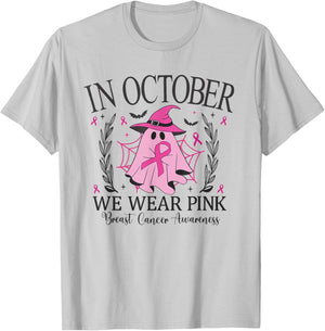 In October We Wear Pink Breast Cancer Awareness pink ribbon T-Shirt - T-Shirt | Ash