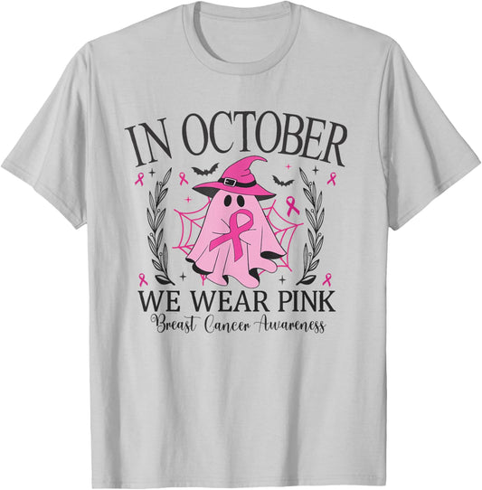 In October We Wear Pink Breast Cancer Awareness pink ribbon T-Shirt - T-Shirt | Ash
