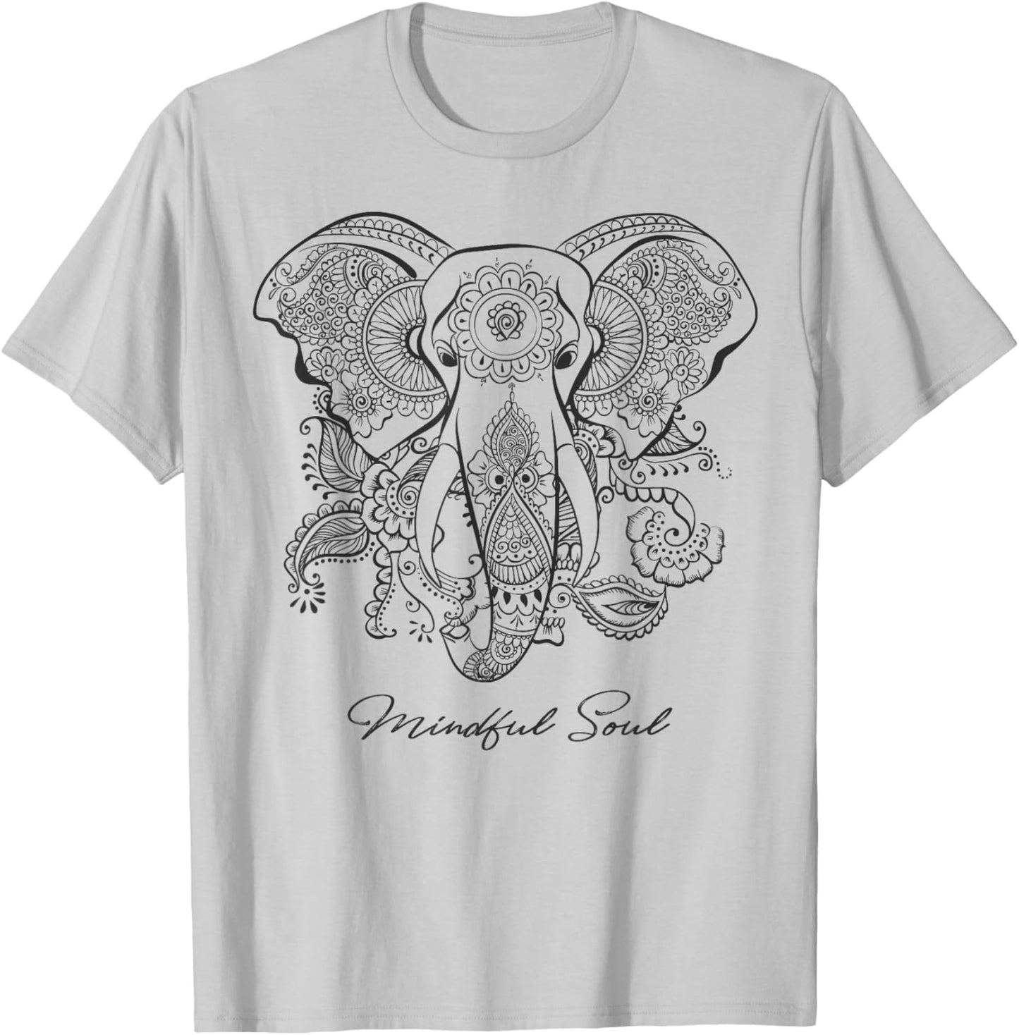 Mindfulness Saying Mandala Elephant Yoga Mindful Soul T-Shirt - T-Shirt | Ash