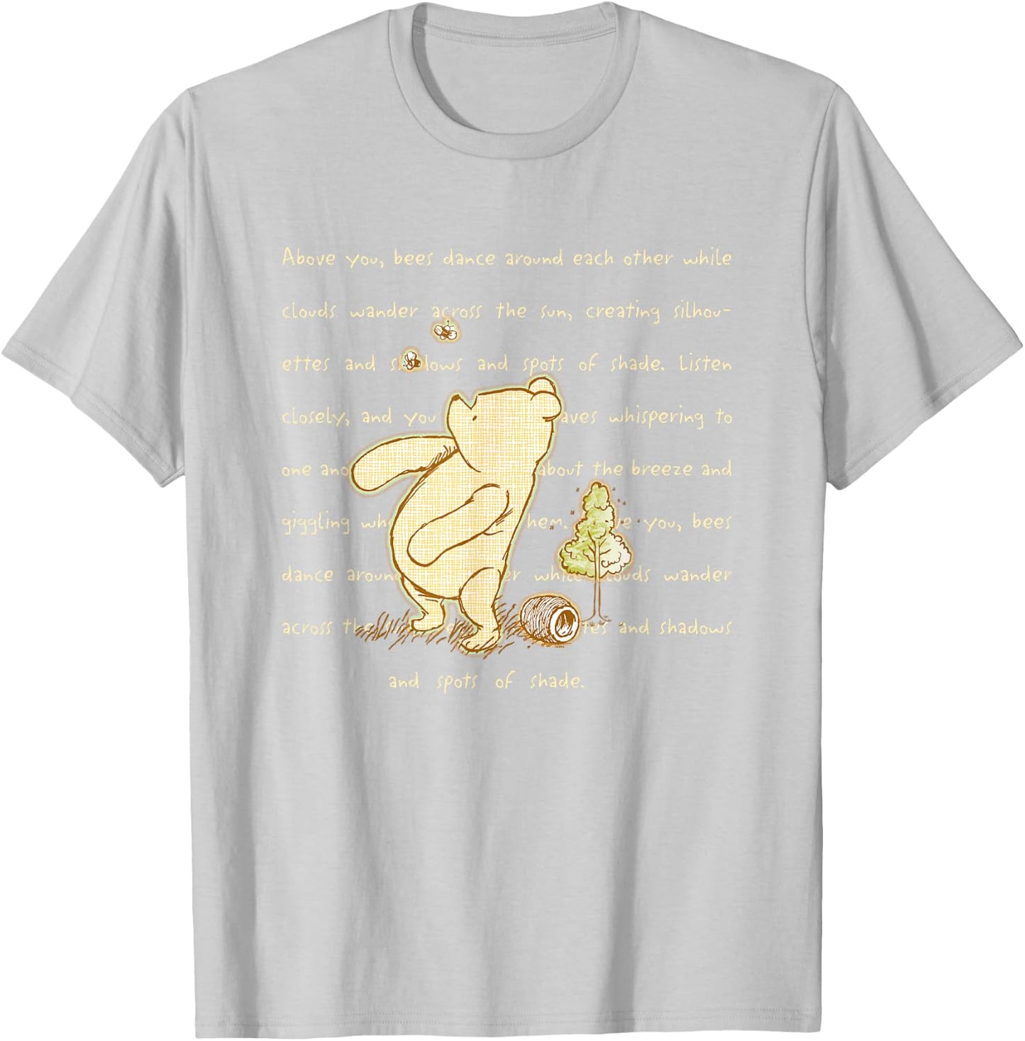 Disney Winnie the Pooh And Bees Quote Cute Big Chest Logo T-Shirt - T-Shirt | Ash