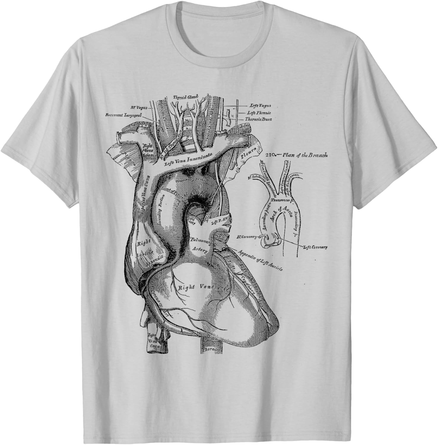 Vintage medical Human Heart Anatomy Illustration T-Shirt - T-Shirt | Ash