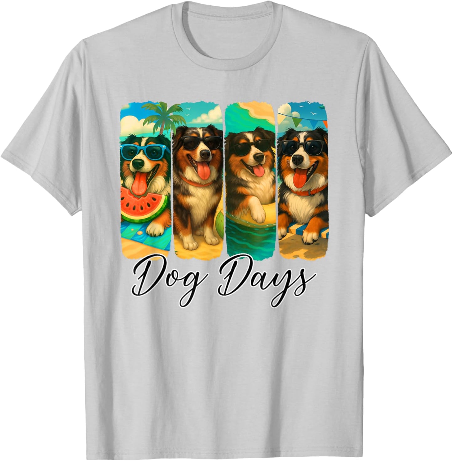 Australian Shepherd Summer Vibes Dog Days Dog Mom Dad T-Shirt - T-Shirt | Ash