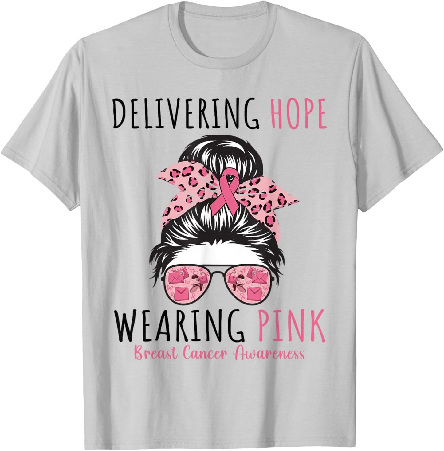 Postal Carrier Breast Cancer Awareness Women Pink Ribbon T-Shirt - T-Shirt | Ash