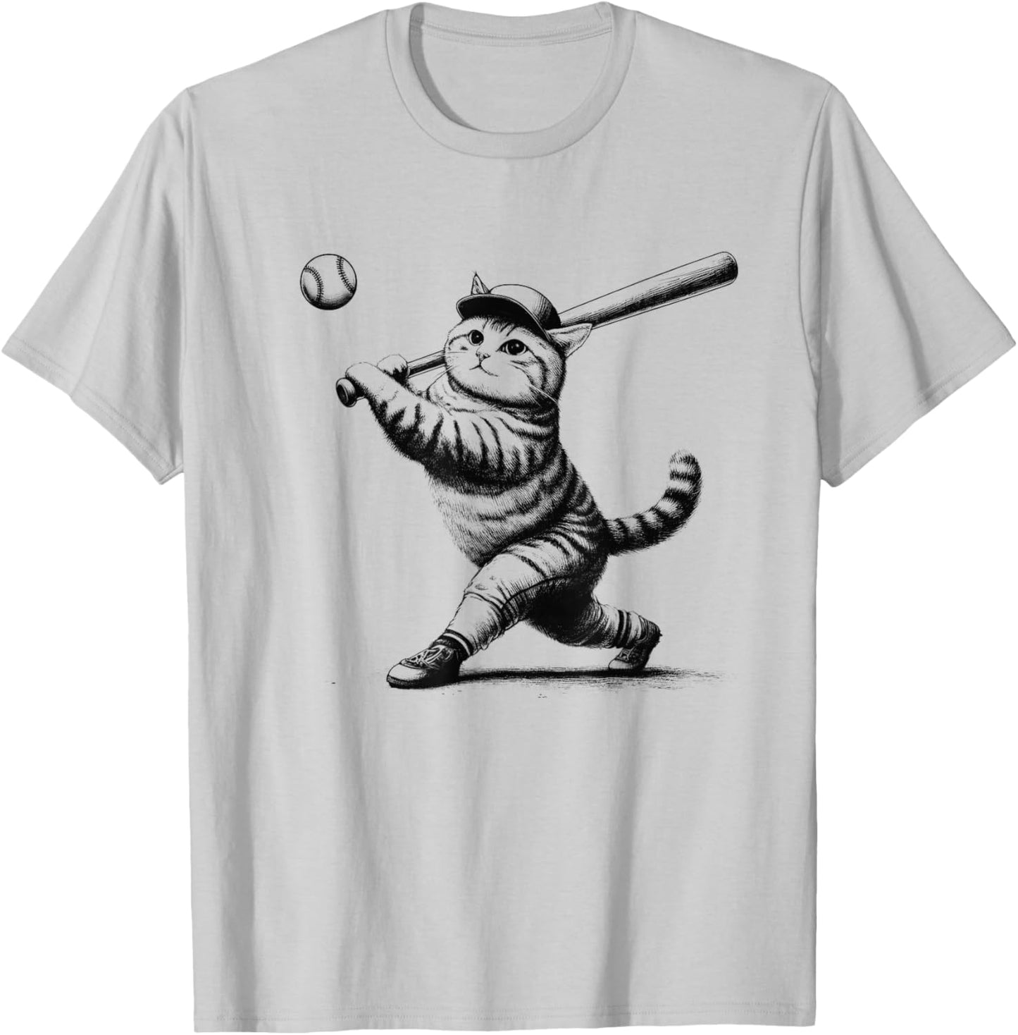 Cat Playing Baseball Kitten Lover Baseball Player Vintage T-Shirt - T-Shirt | Ash