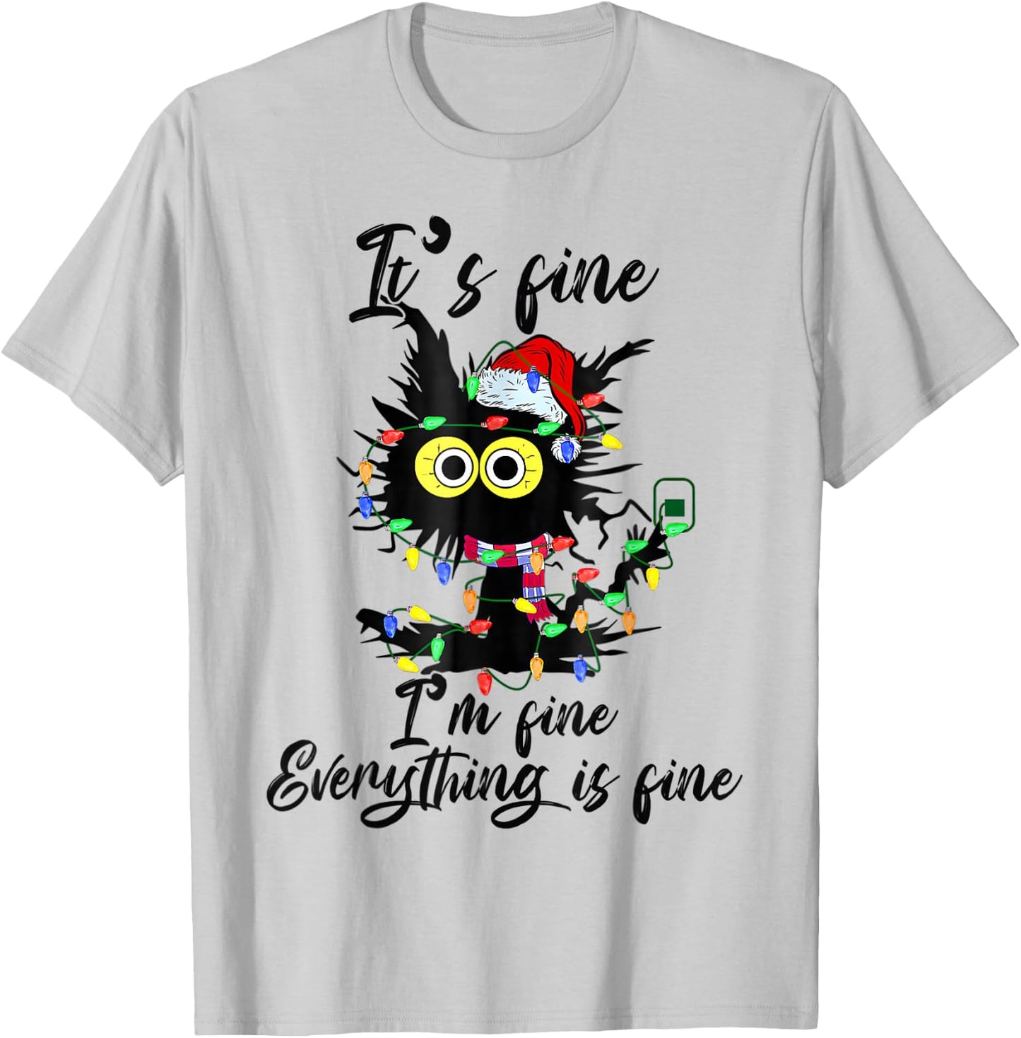 It's Fine I'm Fine Everything Is Fine Funny Cat Christmas T-Shirt - T-Shirt | Ash