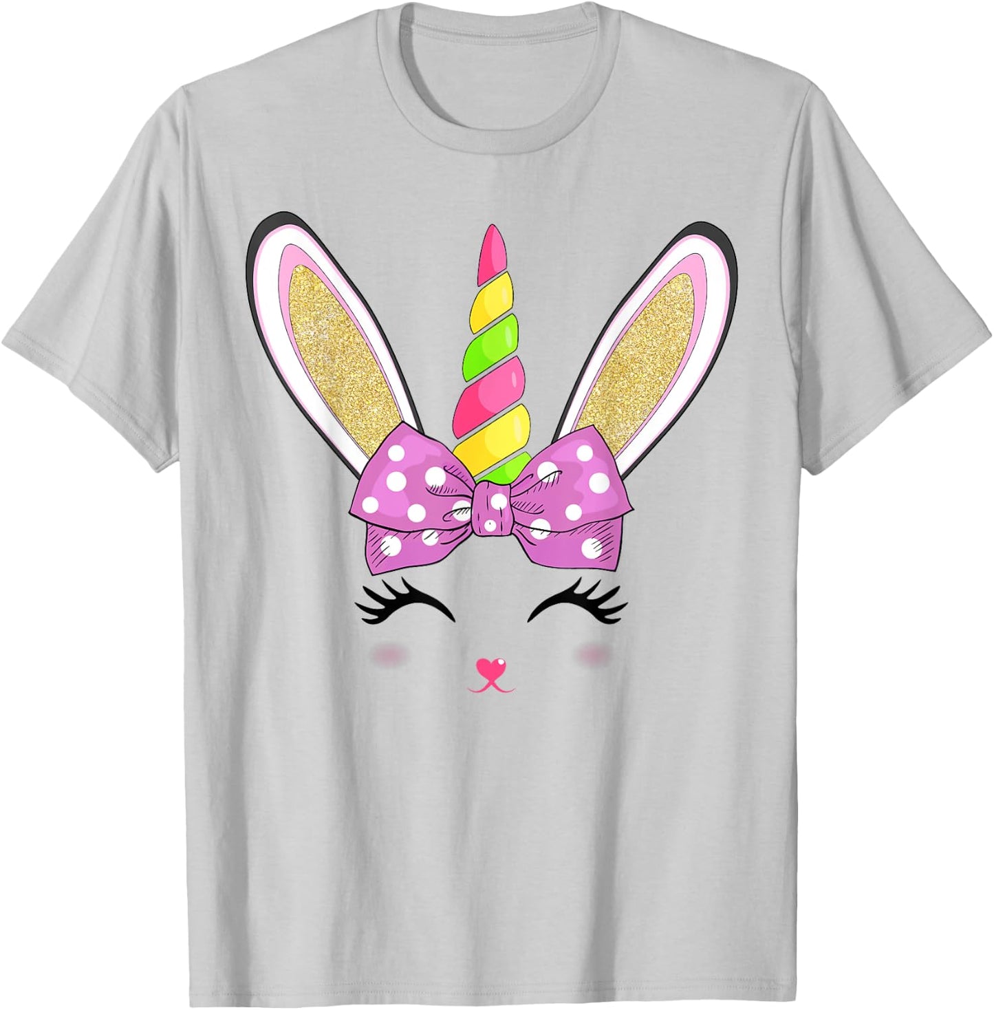 Cute Easter Bunny Face Girls Kids T-Shirt - T-Shirt | Ash