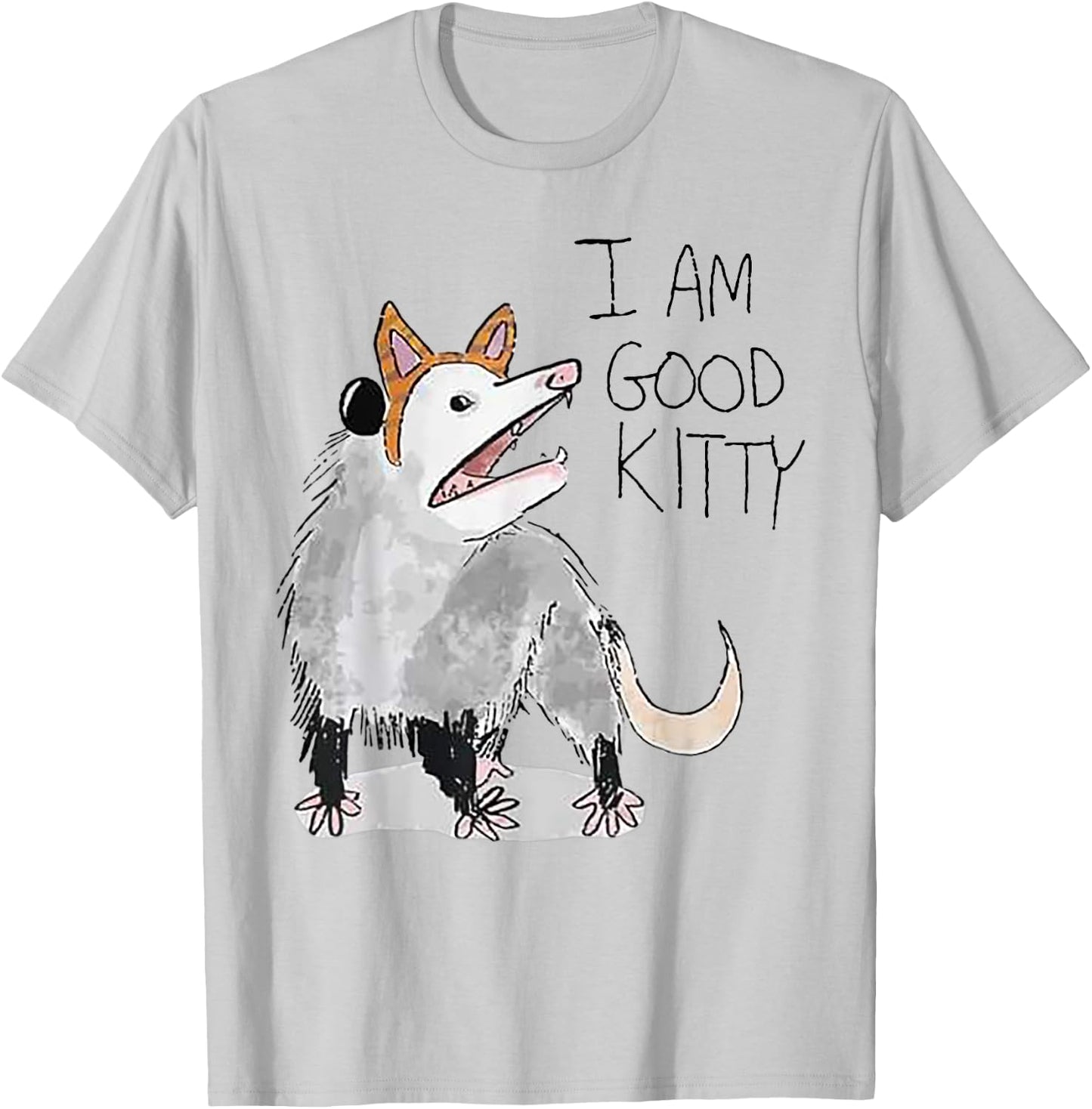 I Am Good Kitty Opossum T-Shirt - T-Shirt | Ash