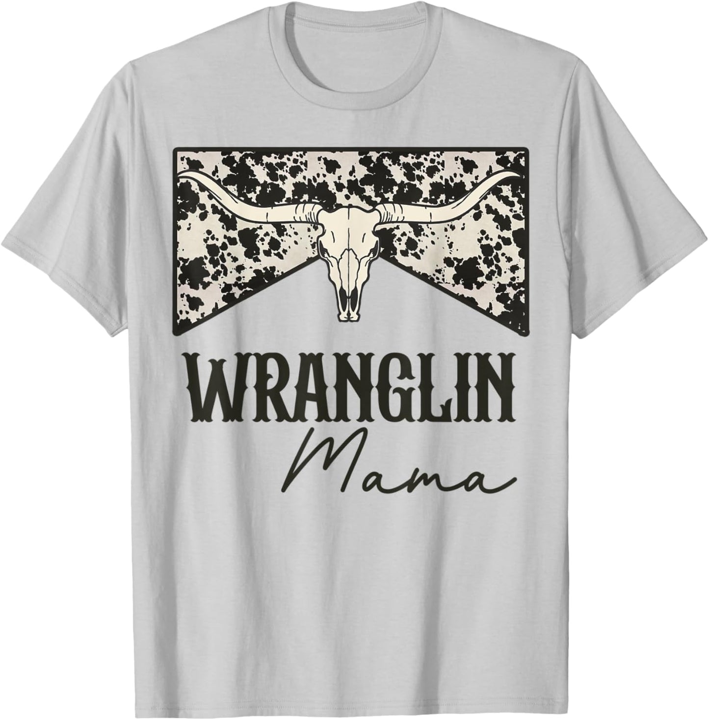Wranglin Mama Retro Bull Skull Leopard Western Rodeo Country T-Shirt - T-Shirt | Ash