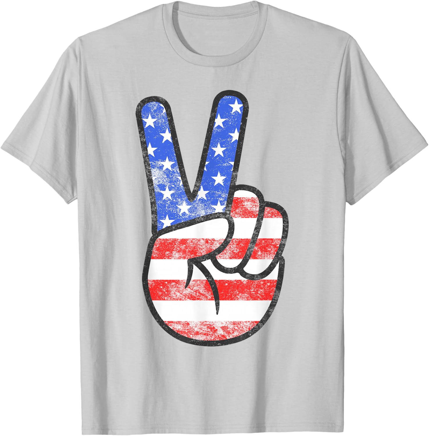American Flag Peace Sign Hand Shirt USA 4th Fourth of July T-Shirt - T-Shirt | Ash