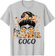 Coco One Thankful Messy Bun Grandma Thanksgiving Fall Autumn T-Shirt - T-Shirt | Ash