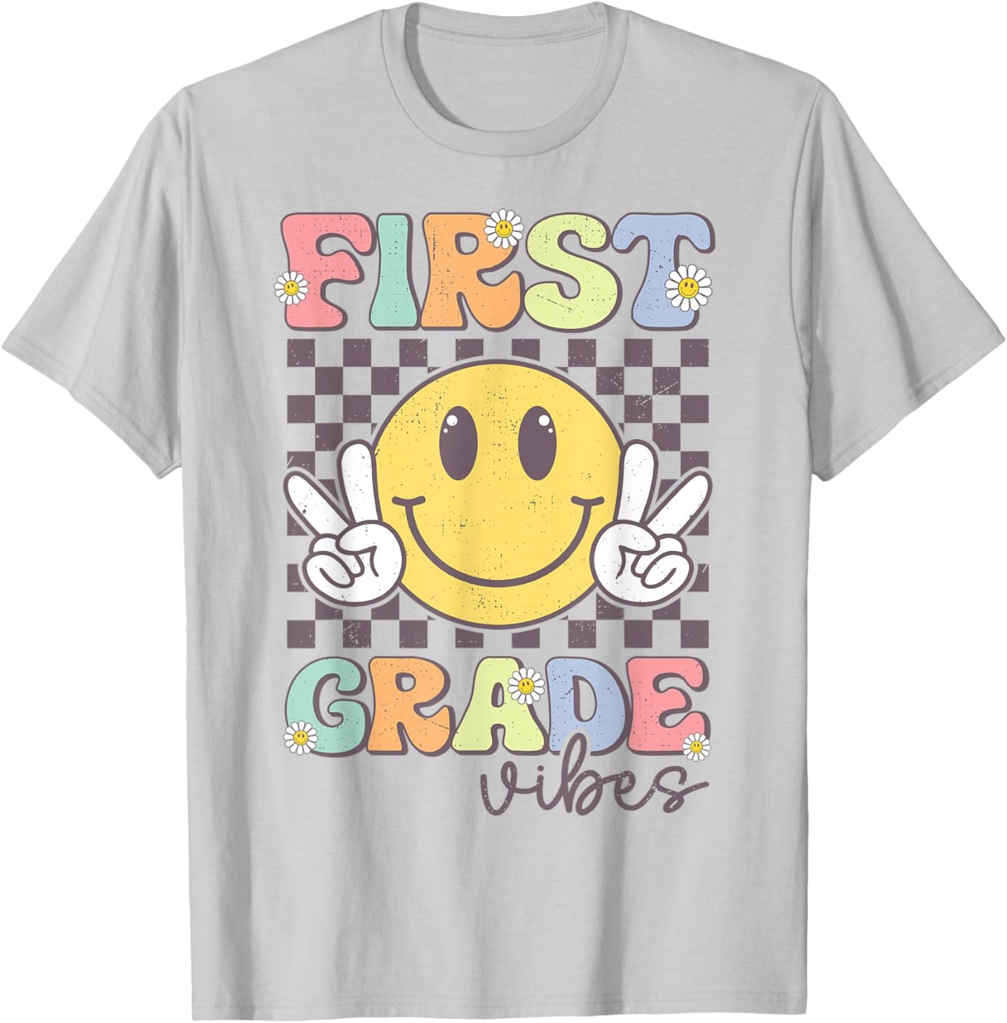First Grade Vibes Smile Face 1st Grade Team Back To School T-Shirt - T-Shirt | Ash