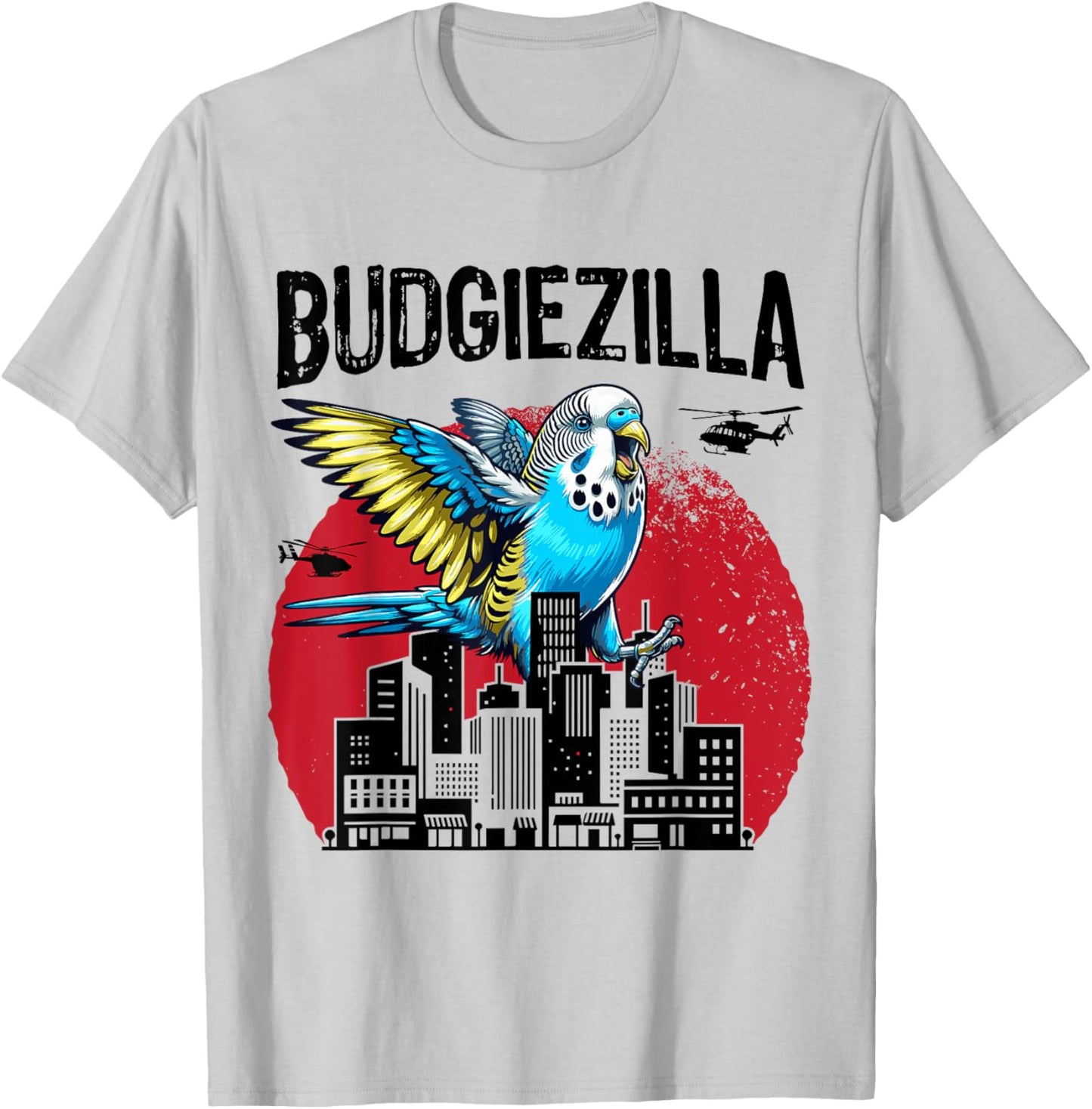 Budgiezilla Funny Parakeet Budgie Budgerigar Bird Lover T-Shirt - T-Shirt | Ash