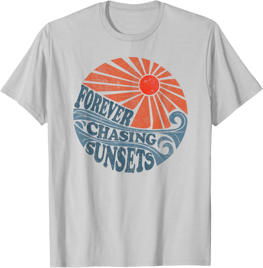 Vintage Forever Chasing Sunsets Retro 70's Beach Vacation T-Shirt - T-Shirt | Ash
