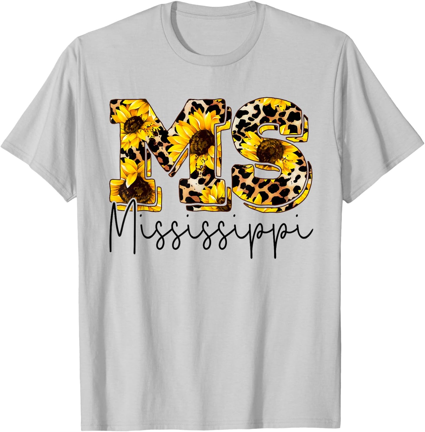 Mississippi Sunflower Leopard Print Gift T-Shirt - T-Shirt | Ash