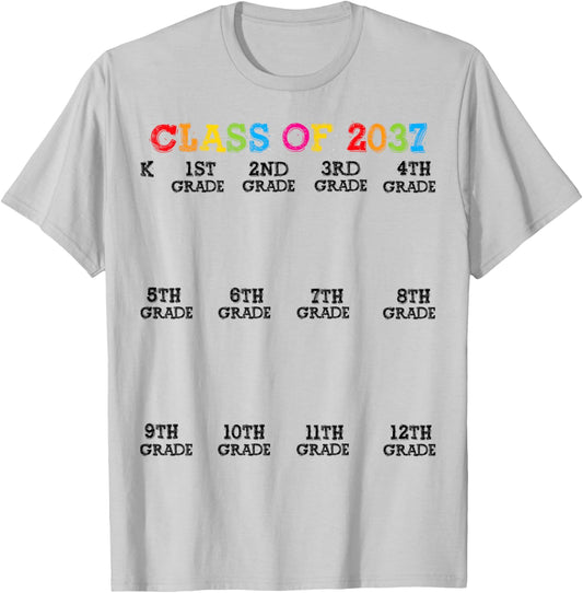 Class Of 2037 Handprint Shirt, Grow With Me Kindergarten Kid T-Shirt - T-Shirt | Ash