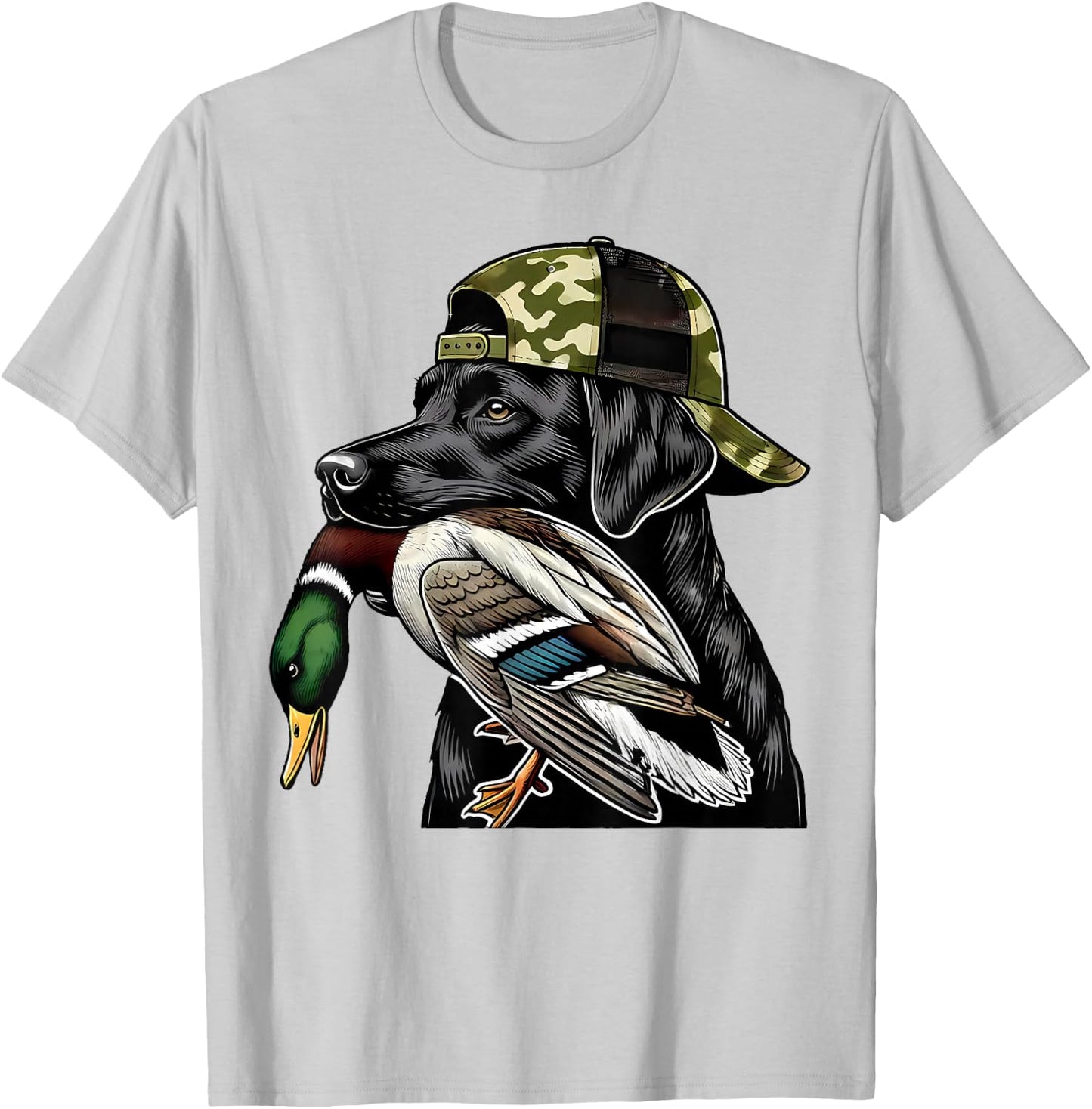 Labrador Hunting Dog with Duck Hello Hunting Season T-Shirt - T-Shirt | Ash