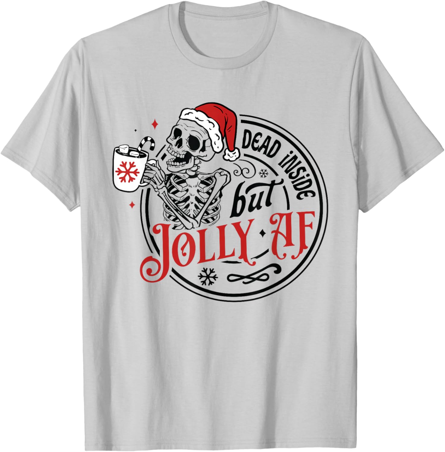 Retro Dead Inside But Jolly AF Skeleton Coffee Christmas T-Shirt - T-Shirt | Ash