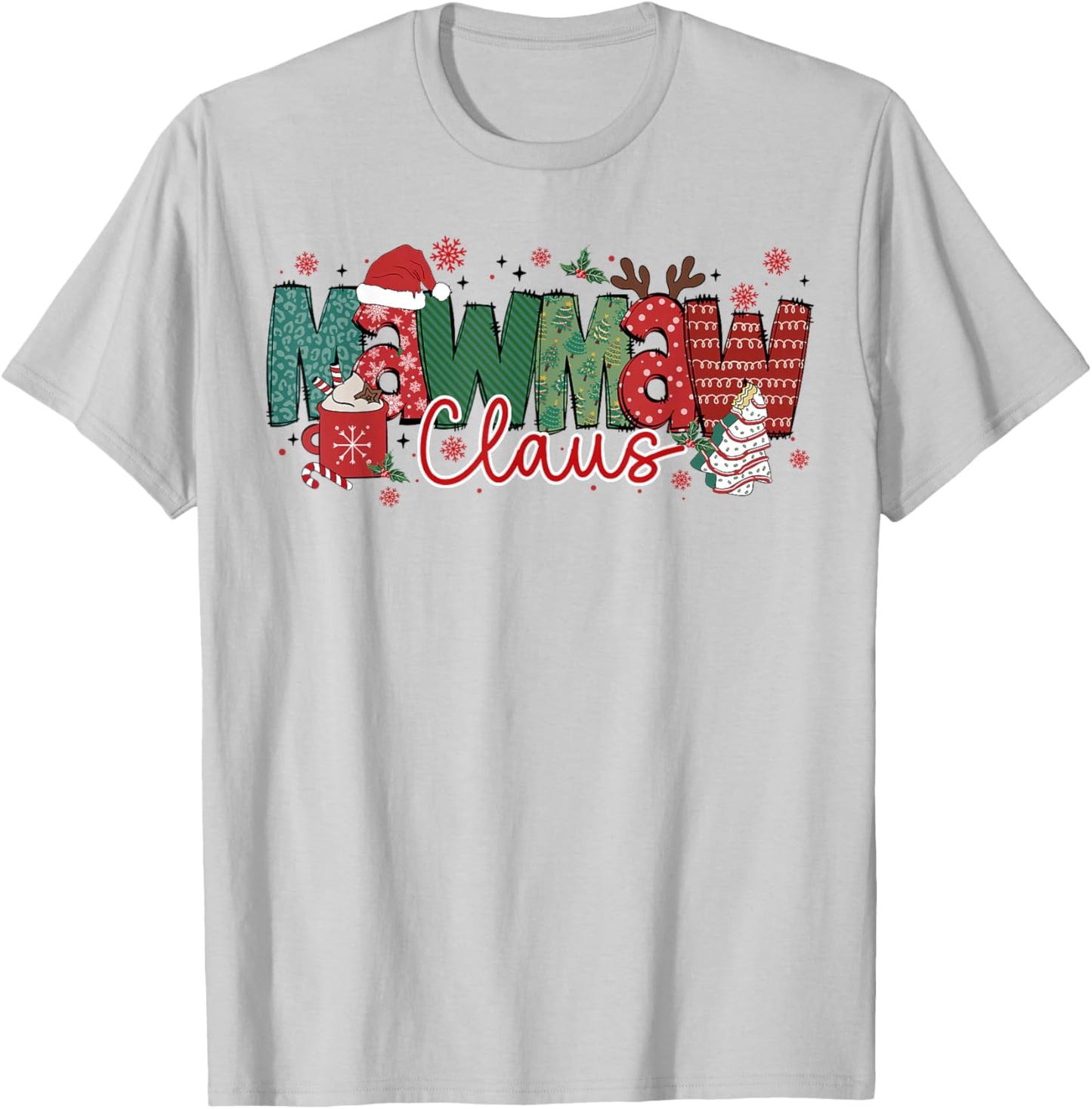 Mawmaw Claus Christmas Pajama Santa Claus Family Matching T-Shirt - T-Shirt | Ash