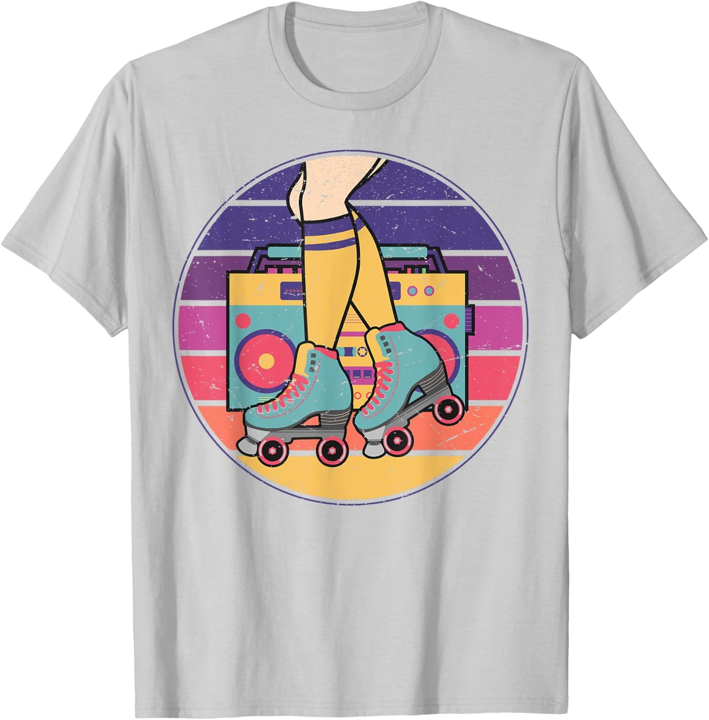 Roller Girl Skate Radio Skating Disco Retro 70s/80s T-Shirt - T-Shirt | Ash