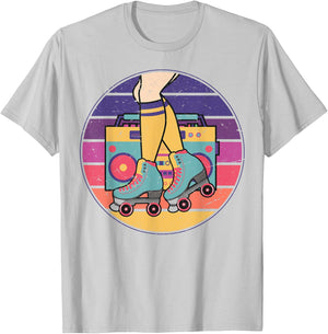 Roller Girl Skate Radio Skating Disco Retro 70s/80s T-Shirt - T-Shirt | Ash