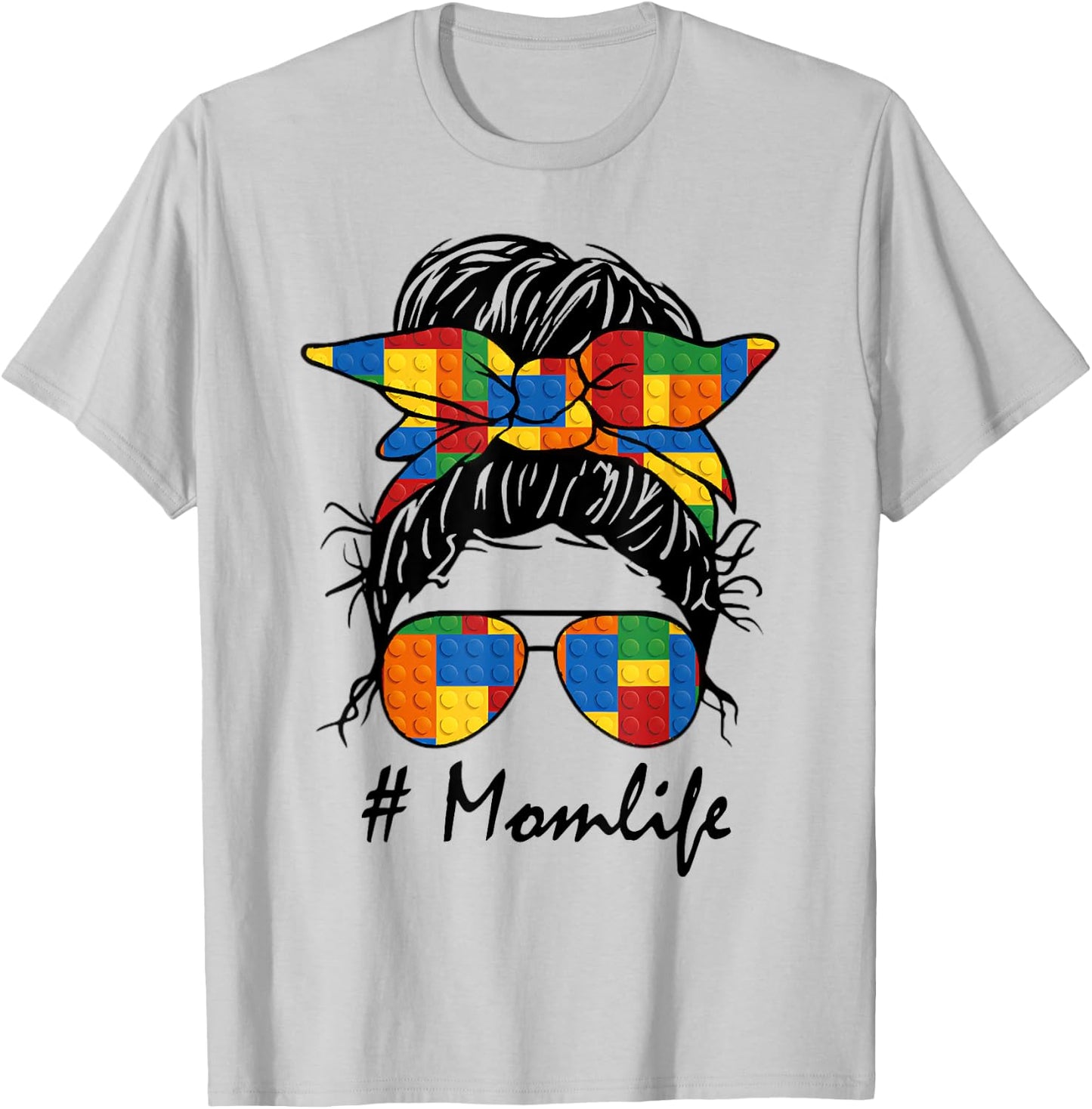Building Block Messy Bun Mom Life Master Builder Mothers Day T-Shirt - T-Shirt | Ash