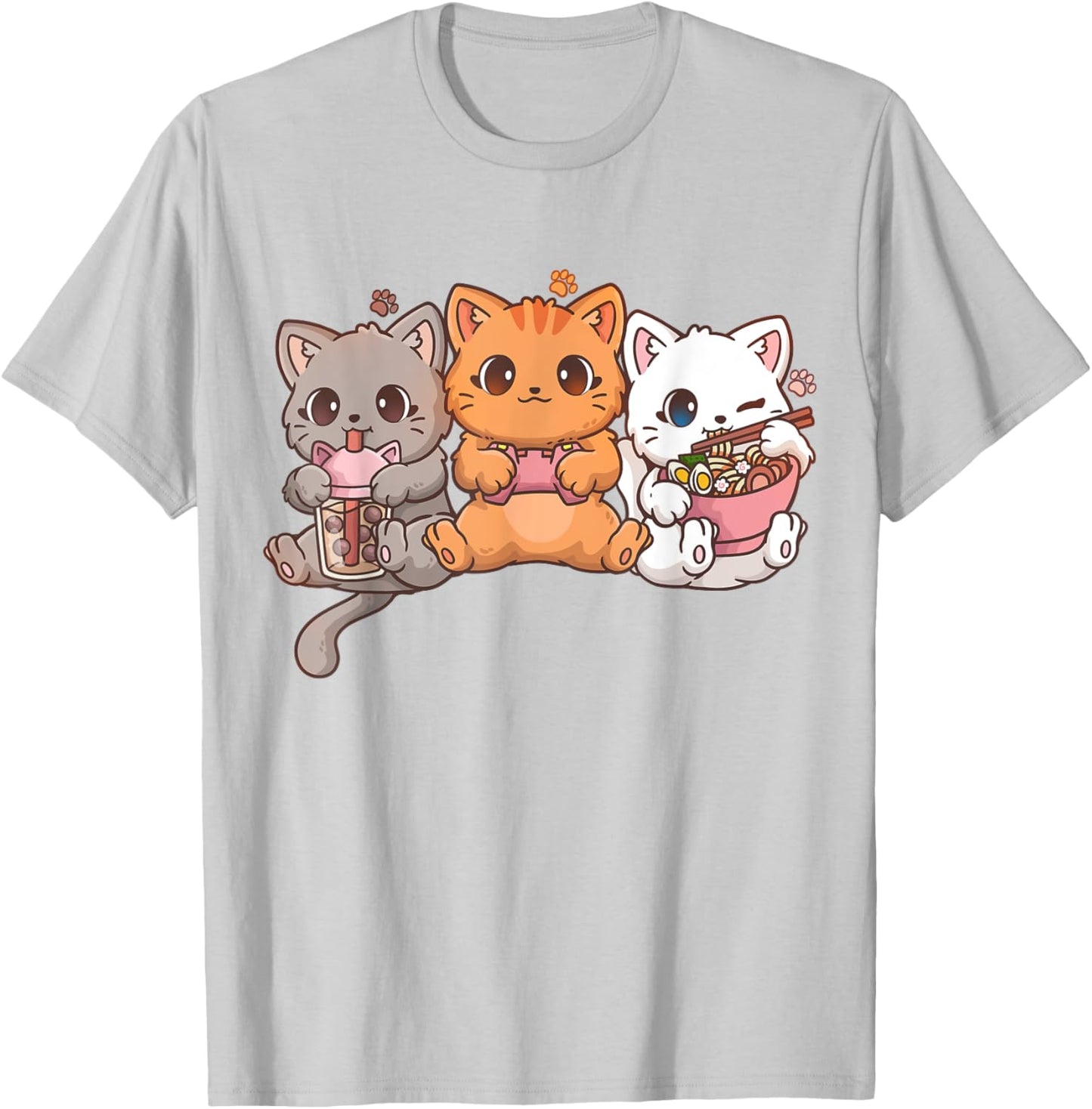 Kawaii Gaming Gamer Cat Boba Tea Cat Bubble Tea Ramen Cats T-Shirt - T-Shirt | Ash