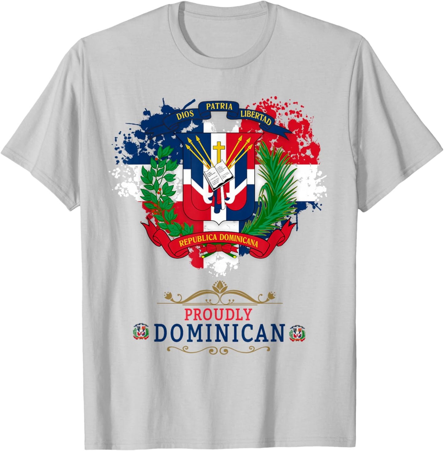 Coat of Arms Republica Dominicana For Kids & Dominican Flag T-Shirt - T-Shirt | Ash
