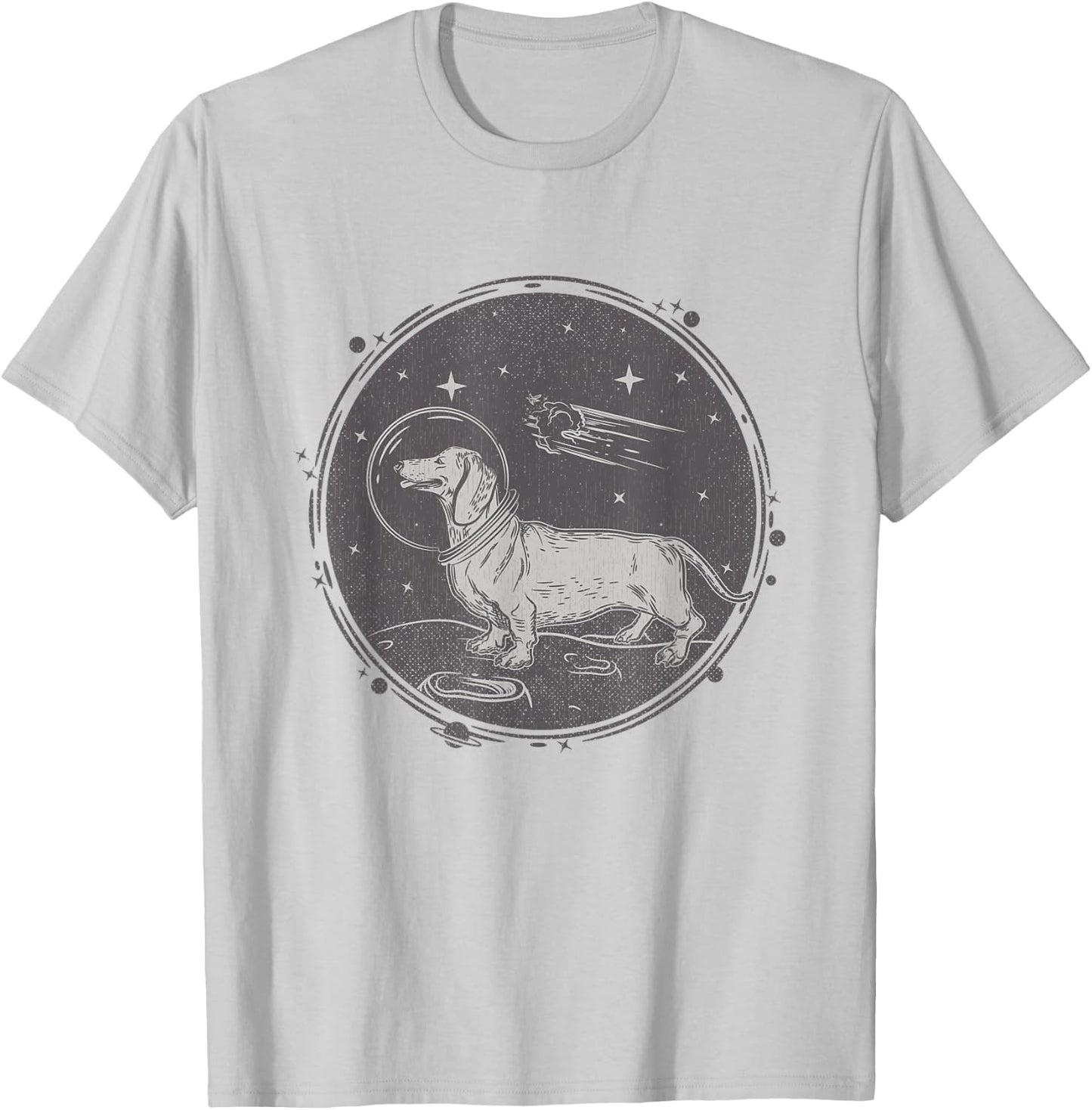 Dachshund Dog In Space Retro Dachshund T-Shirt - T-Shirt | Ash