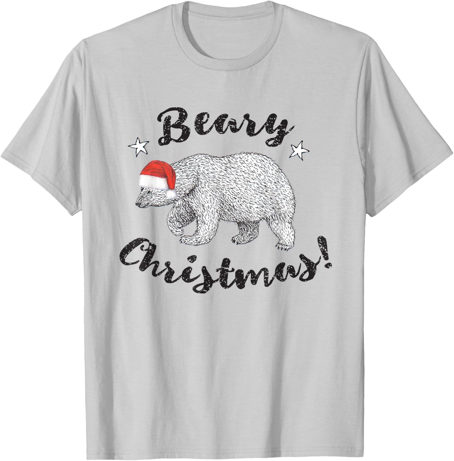 Beary Christmas Cute Polar Bear In Santa Hat T-Shirt - T-Shirt | Ash