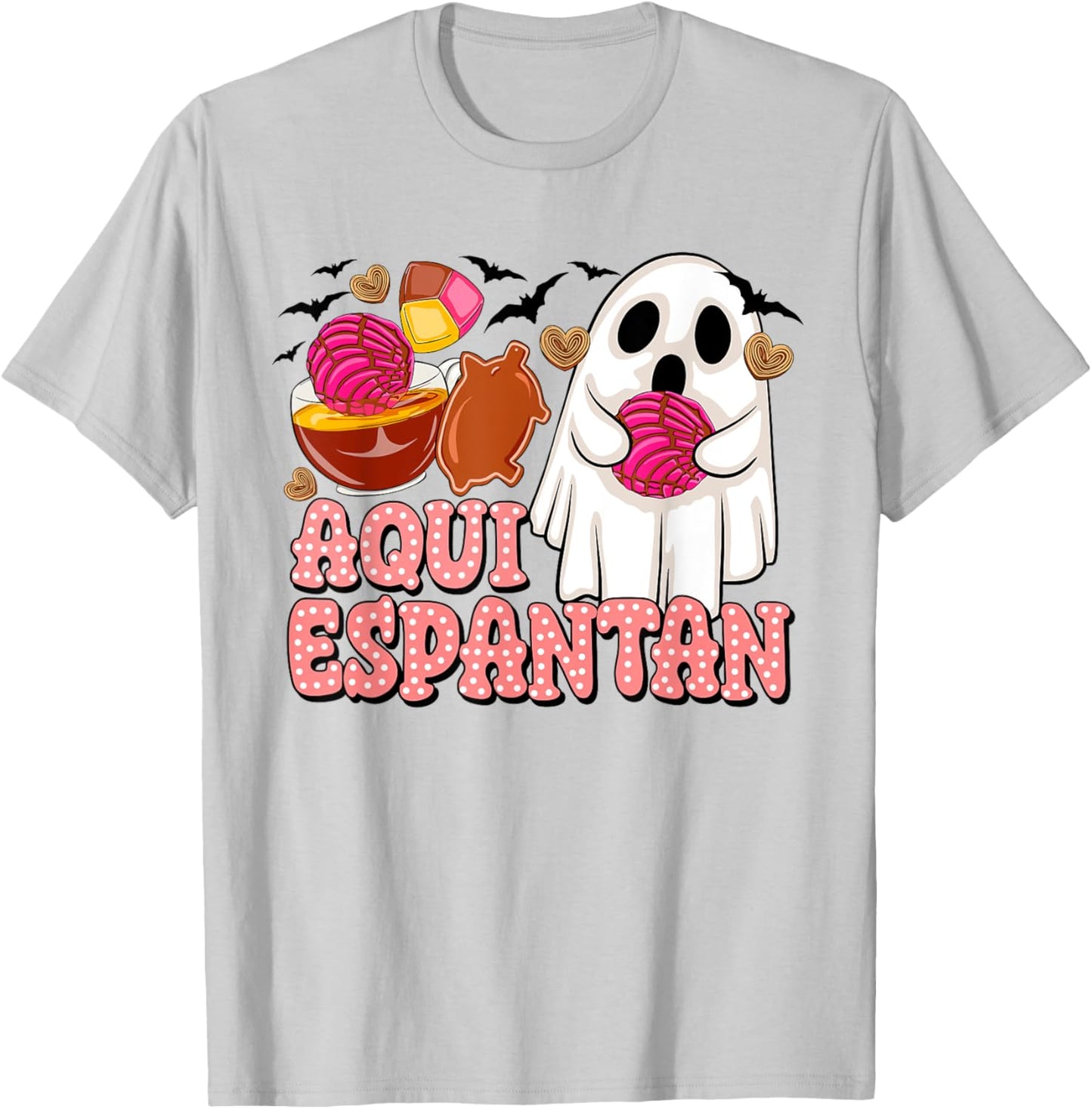 Aqui Espantan Cute Ghost Spanish Halloween Spooky Ghost T-Shirt - T-Shirt | Ash