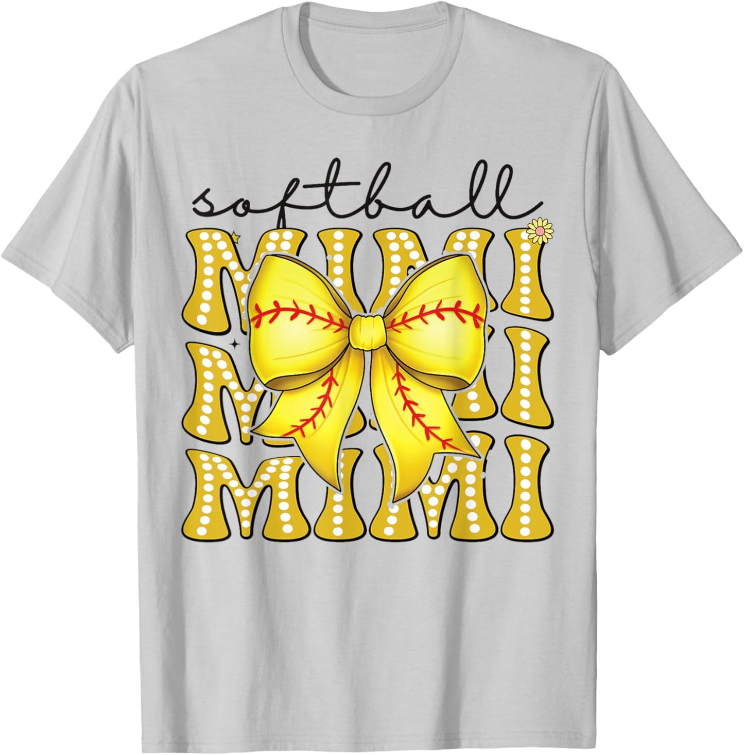 Softball Mimi Retro Softball Coquette Bow Groovy T-Shirt - T-Shirt | Ash