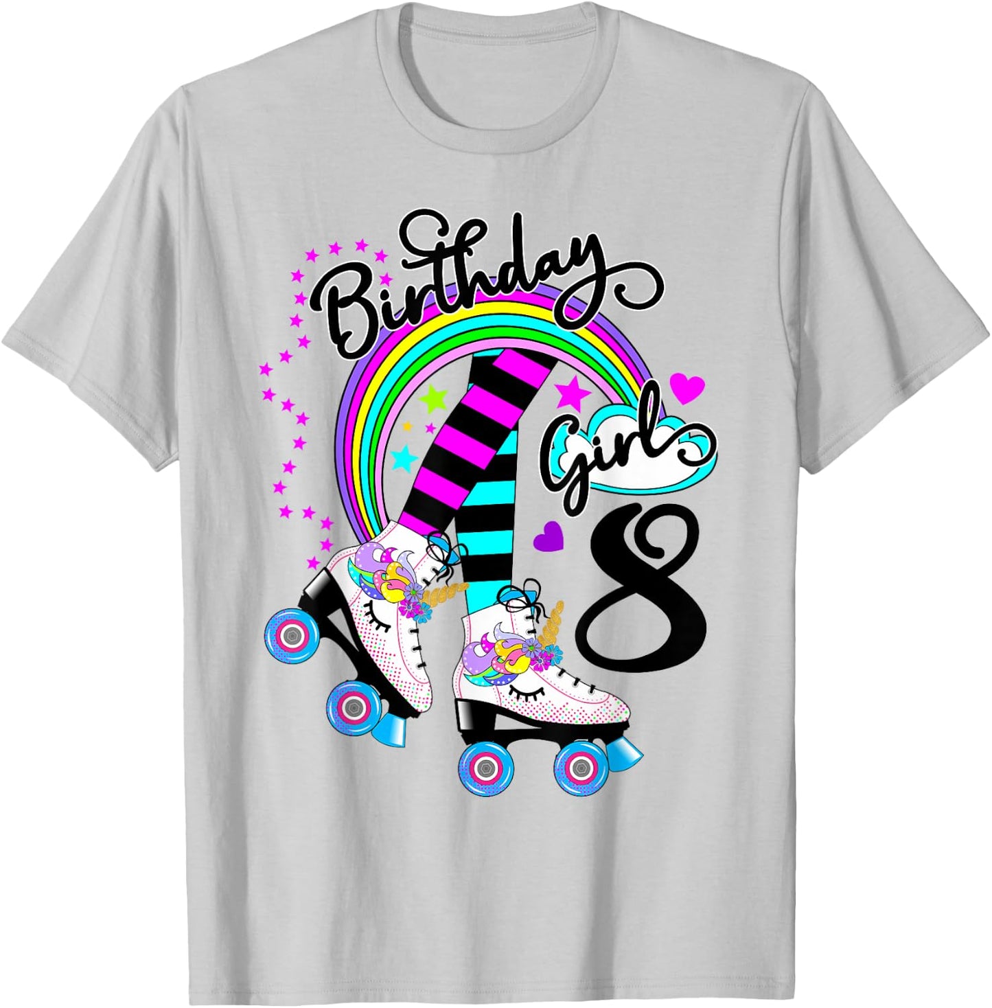 8th Unicorn Roller Skate Birthday Party for Girls T-Shirt - T-Shirt | Ash
