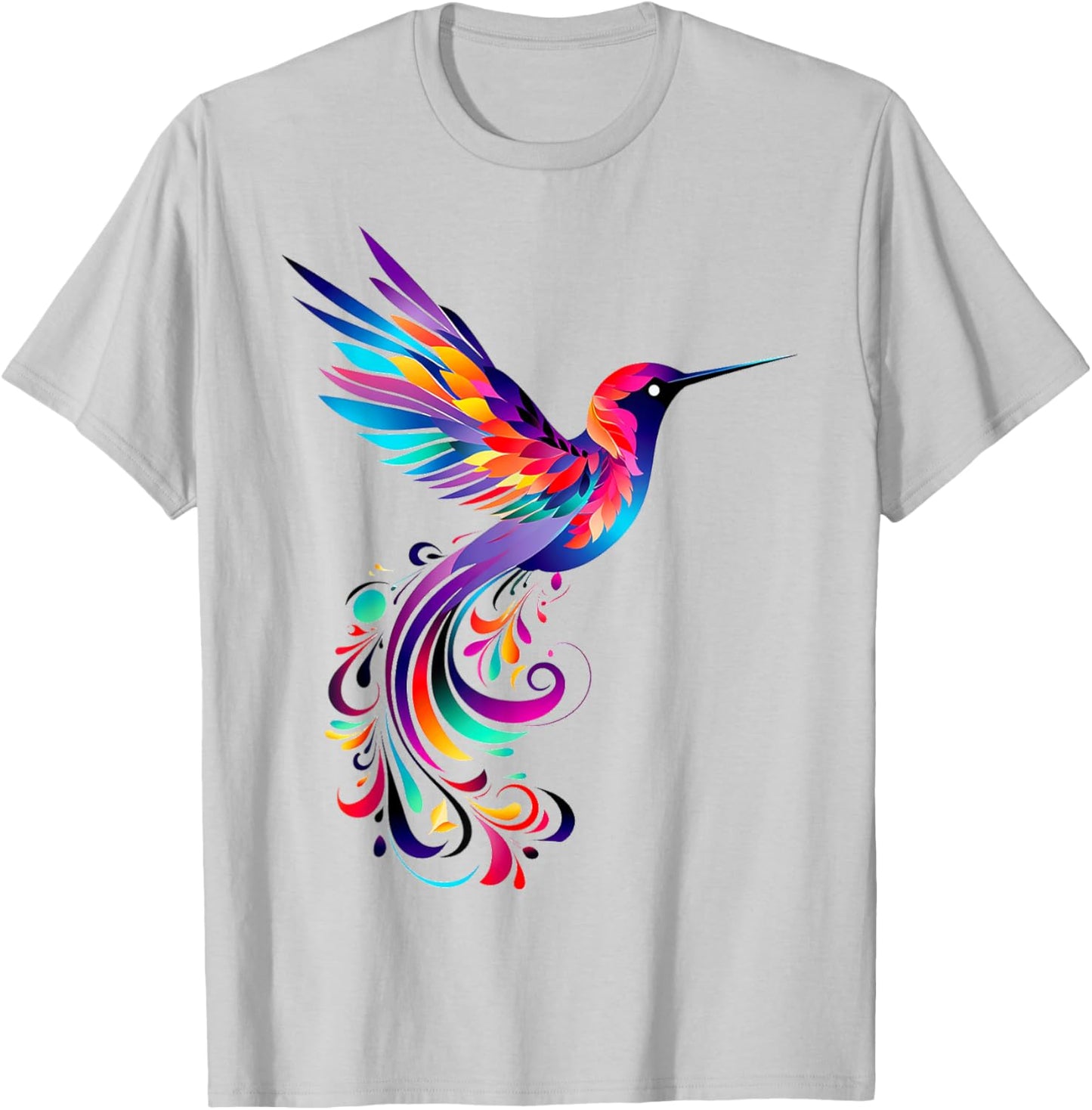 Hummingbird Colorful Motif Animal Abstract Art Hummingbird T-Shirt - T-Shirt | Ash