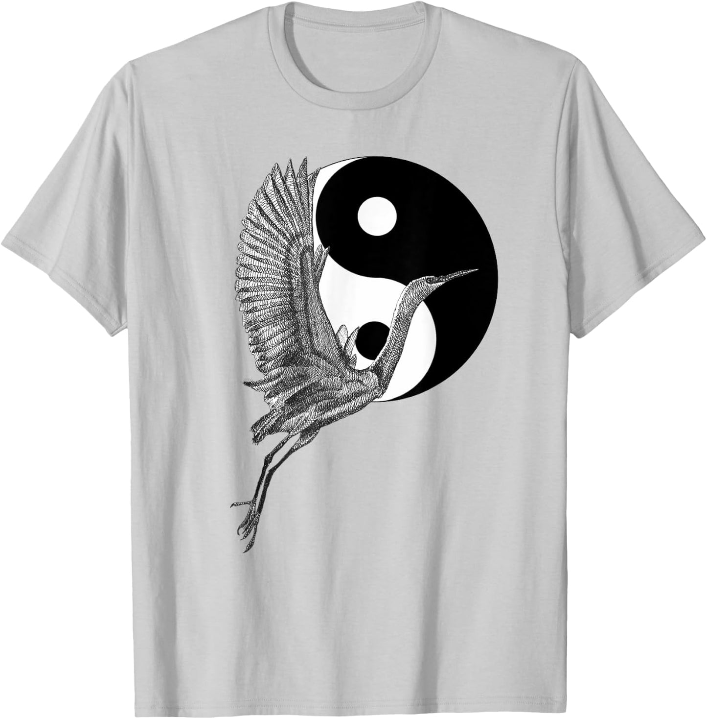 Tai Chi White Crane Yin Yang Qi Gong Illustration T-Shirt - T-Shirt | Ash